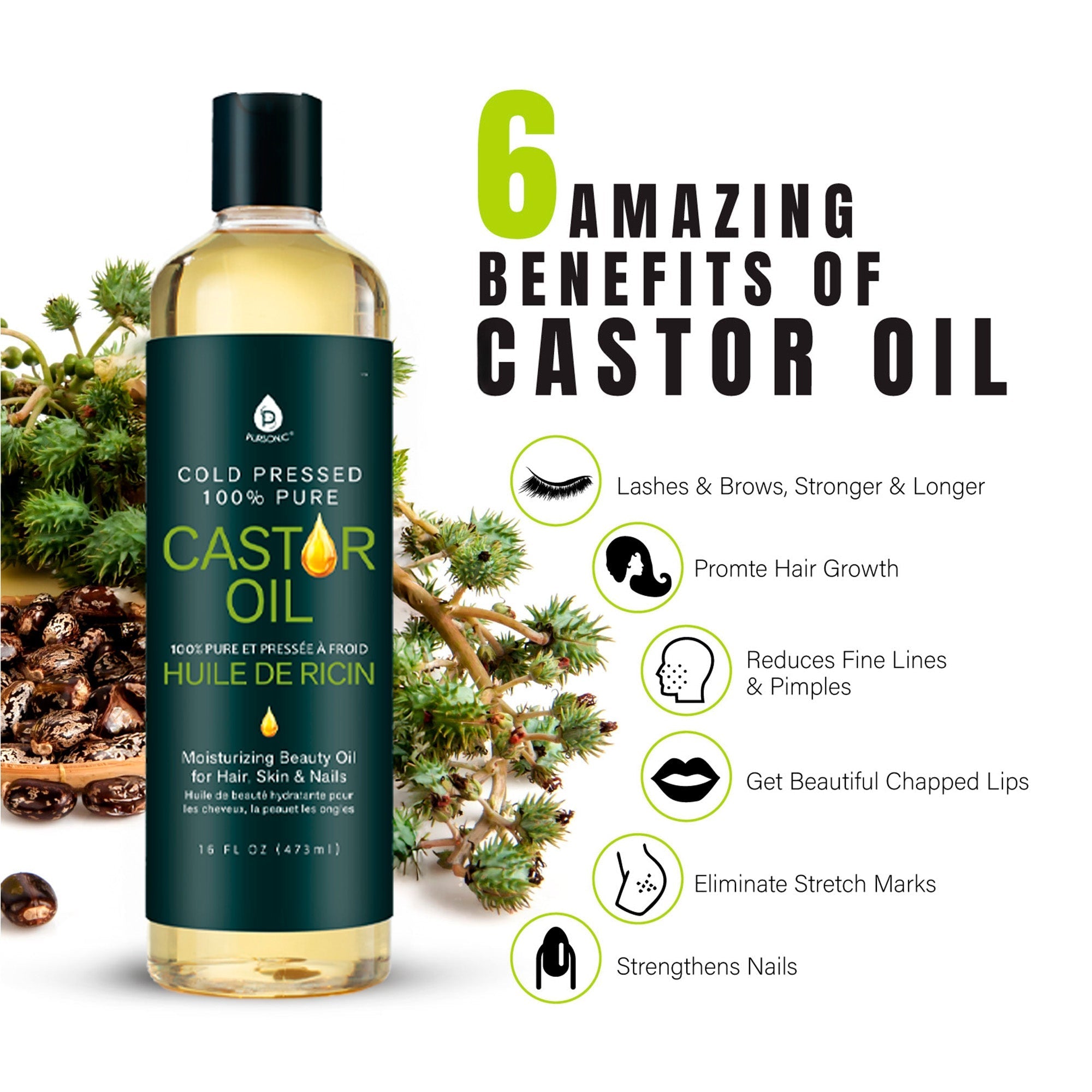 100% Pure Cold Pressed Castor Oil 16 Oz - pokema100% Pure Cold Pressed Castor Oil 16 Oz