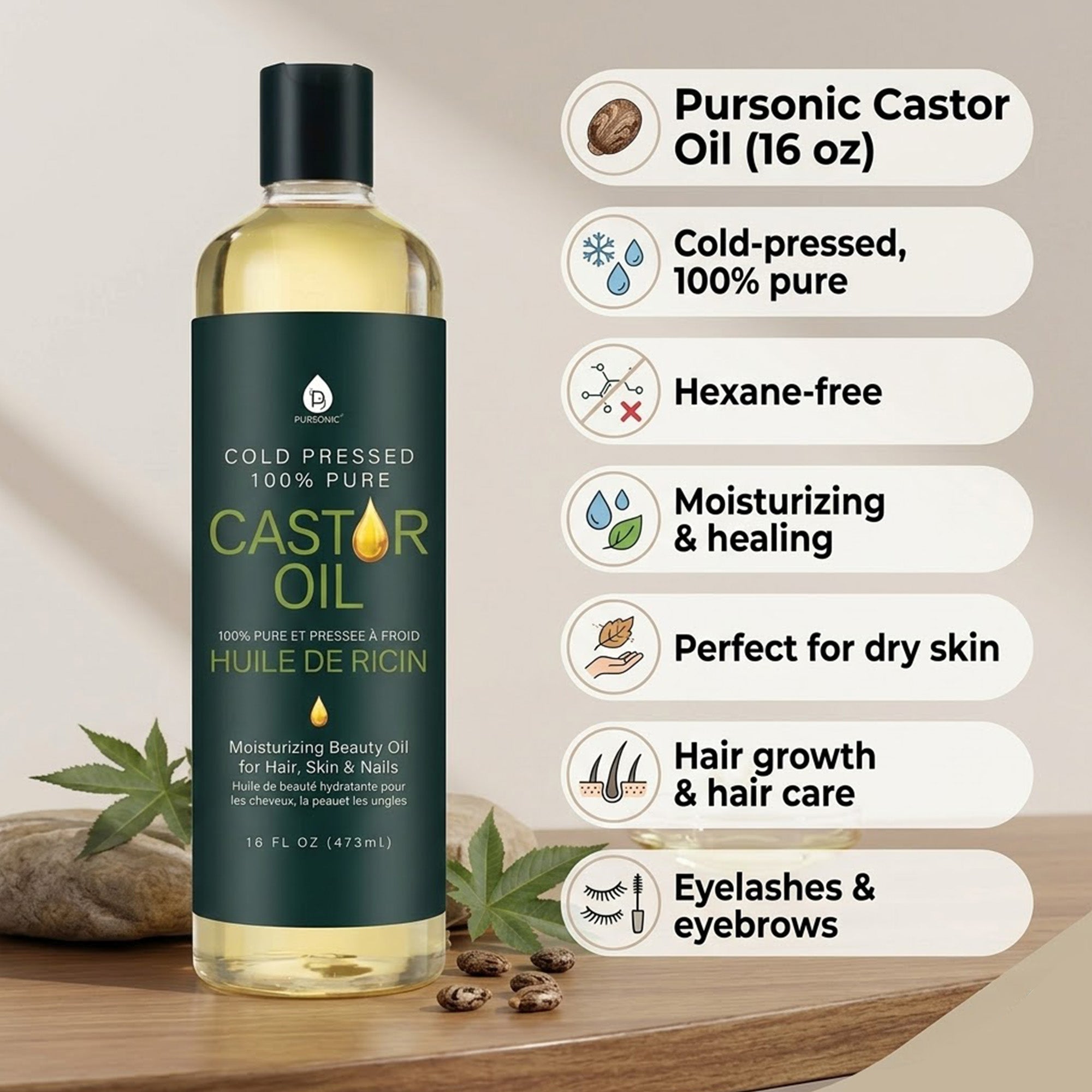 100% Pure Cold Pressed Castor Oil 16 Oz - pokema100% Pure Cold Pressed Castor Oil 16 Oz