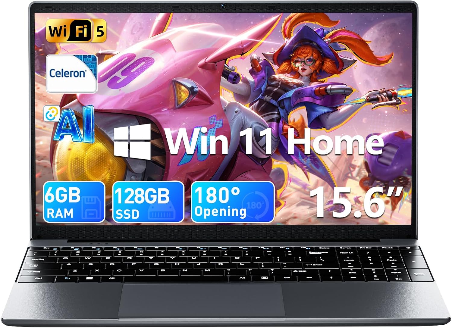 15.6 Inch AI Laptop with Office 365 6GB RAM 128GB SSD(Gray) | 180° Foldable, 7000mAh Battery, Full-Featured Type-C Ordinateur Portable Celeron Quad-core Win 11 Home Laptop Office 365 - pokema15.6 Inch AI Laptop with Office 365 6GB RAM 128GB SSD(Gray) | 180° Foldable, 7000mAh Battery, Full-Featured Type-C Ordinateur Portable Celeron Quad-core Win 11 Home Laptop Office 365