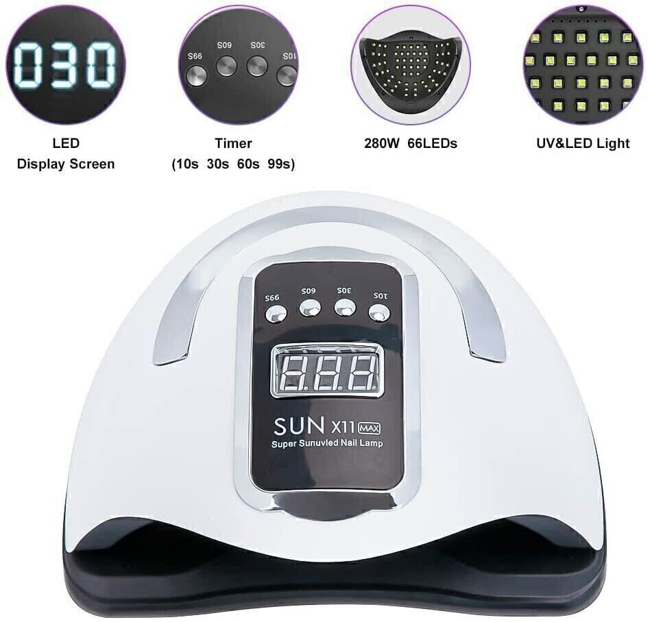 280W UV Nail Lamp Tool 66LED Professional Polish Dryer Gel Acrylic Curing Lights - pokema433d99ab69303fece250aac214123032