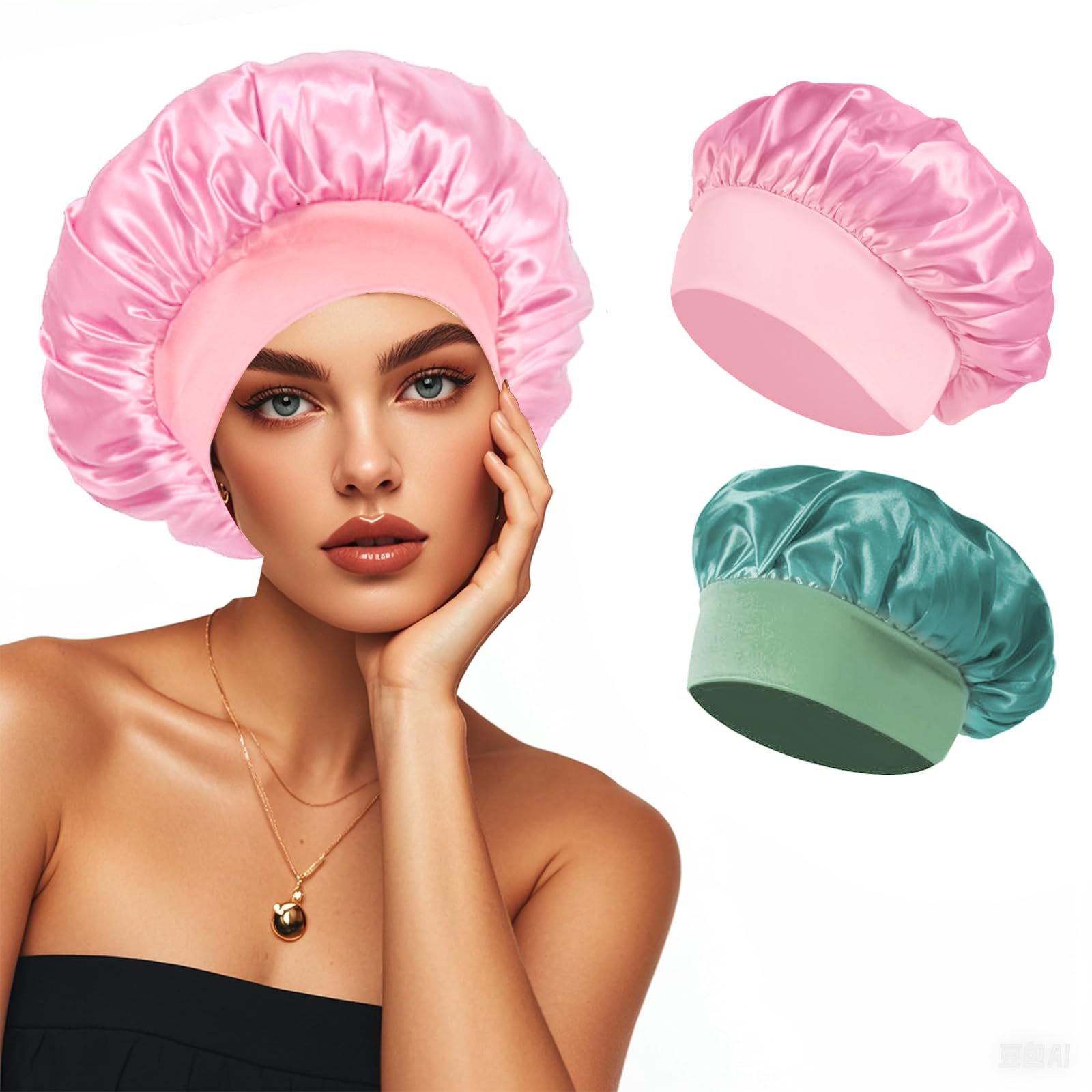 4 pièces de bonnet en satin, bonnet de cheveux en soie pour dormir, bonnet de sommeil élastique à large bande - pokema4 pièces de bonnet en satin, bonnet de cheveux en soie pour dormir, bonnet de sommeil élastique à large bande