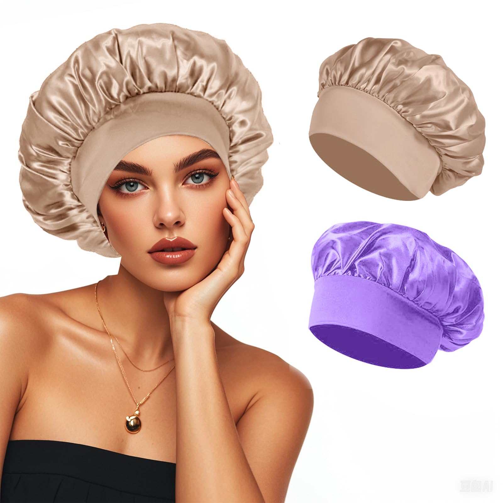 4 pièces de bonnet en satin, bonnet de cheveux en soie pour dormir, bonnet de sommeil élastique à large bande - pokema4 pièces de bonnet en satin, bonnet de cheveux en soie pour dormir, bonnet de sommeil élastique à large bande