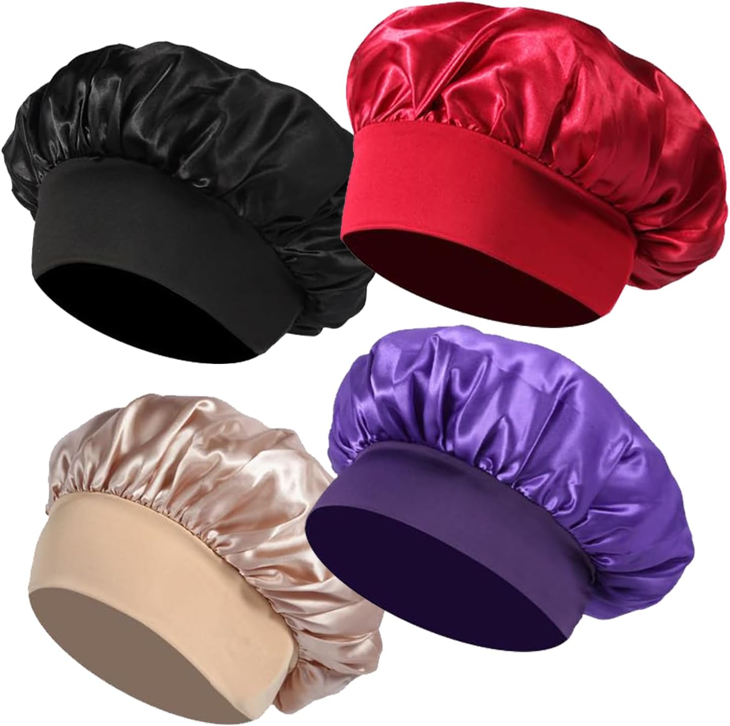 4 pièces de bonnet en satin, bonnet de cheveux en soie pour dormir, bonnet de sommeil élastique à large bande - pokema4 pièces de bonnet en satin, bonnet de cheveux en soie pour dormir, bonnet de sommeil élastique à large bande