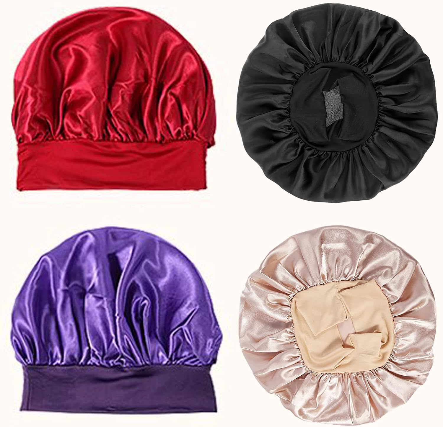 4 pièces de bonnet en satin, bonnet de cheveux en soie pour dormir, bonnet de sommeil élastique à large bande - pokema4 pièces de bonnet en satin, bonnet de cheveux en soie pour dormir, bonnet de sommeil élastique à large bande