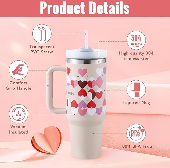 40 Oz Tumbler With Handle Straw Insulated, Stainless Steel Spill Proof Vacuum Coffee Cup Tumbler With Lid Tapered Mug Gifts For Valentine Lover Suitable For Car Gym Office Travel - pokema67d4a1947907df1e7e3212572640793d