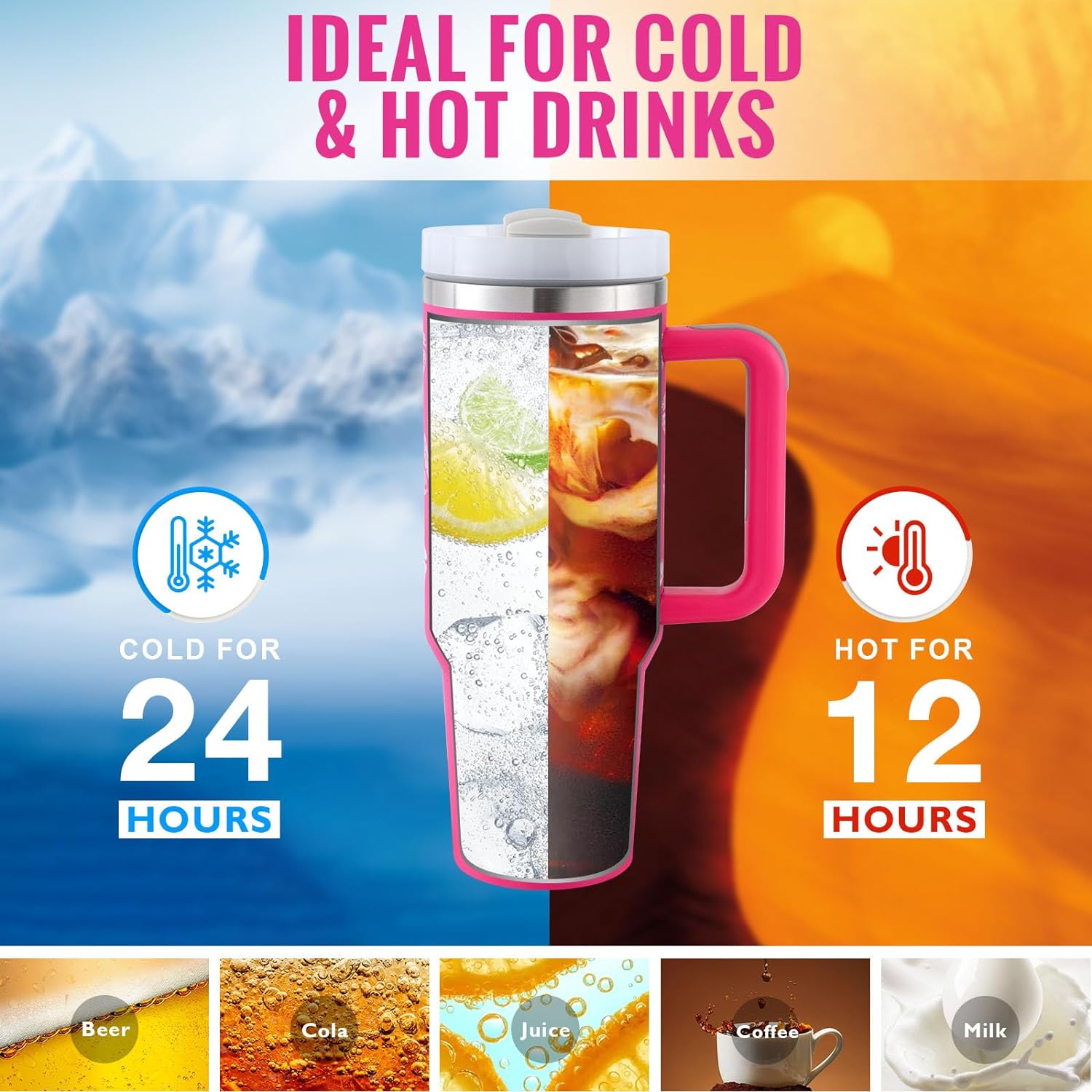 40 Oz Tumbler With Handle Straw Insulated, Stainless Steel Spill Proof Vacuum Coffee Cup Tumbler With Lid Tapered Mug Gifts For Valentine Lover Suitable For Car Gym Office Travel - pokema2b8b36a21c442d1182b4bb55b9acf521