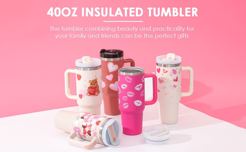 40 Oz Tumbler With Handle Straw Insulated, Stainless Steel Spill Proof Vacuum Coffee Cup Tumbler With Lid Tapered Mug Gifts For Valentine Lover Suitable For Car Gym Office Travel - pokema4ea6c1c7d2e2f131034ea6938bdd9dc4