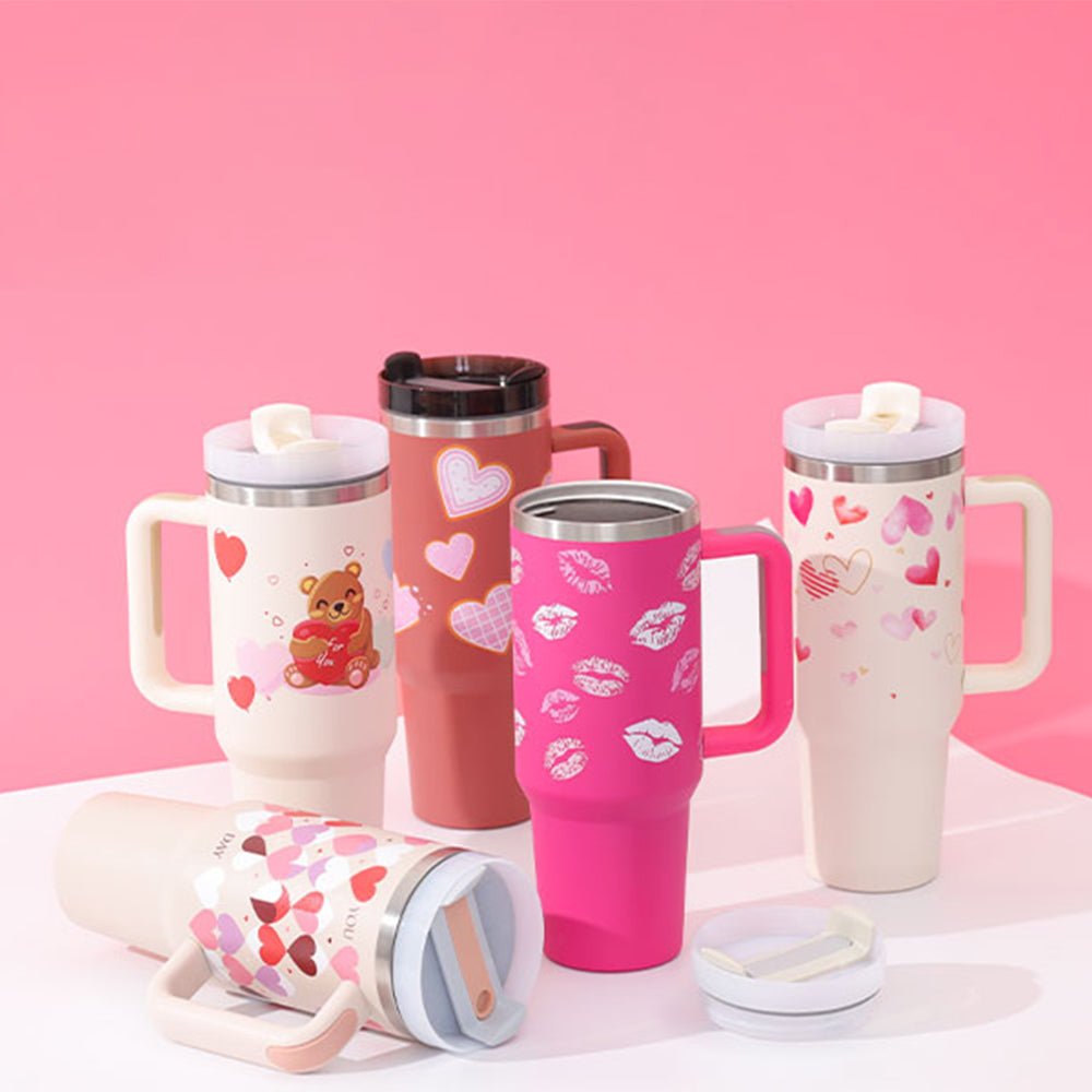 40 Oz Tumbler With Handle Straw Insulated, Stainless Steel Spill Proof Vacuum Coffee Cup Tumbler With Lid Tapered Mug Gifts For Valentine Lover Suitable For Car Gym Office Travel - pokema9b30ecc019d539819ea60cbbbbdc9bc0