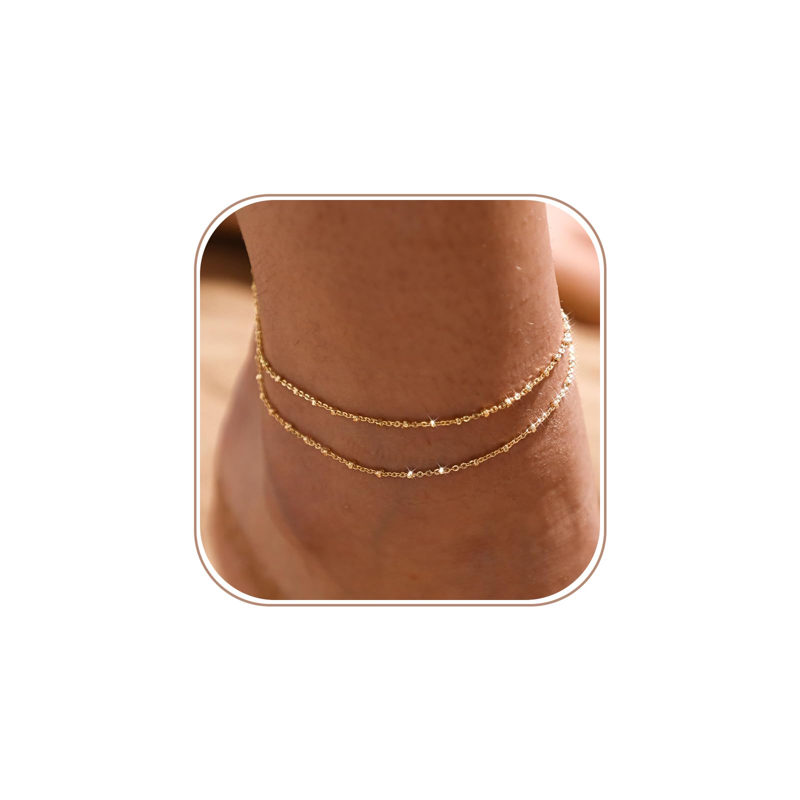 CAROVO Bracelets de cheville en or pour femmes 14 carats Or/argent plaqué réel Superposables Ensemble de bracelets de cheville en maille cubaine brillante à maillons figaro en forme de serpent Fermoir