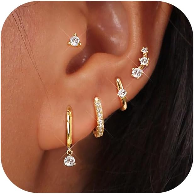 Boucles d’oreilles créoles pendantes et délicates en plaqué or 14 carats, bijoux pour divers types de piercings à superposer pour femmes