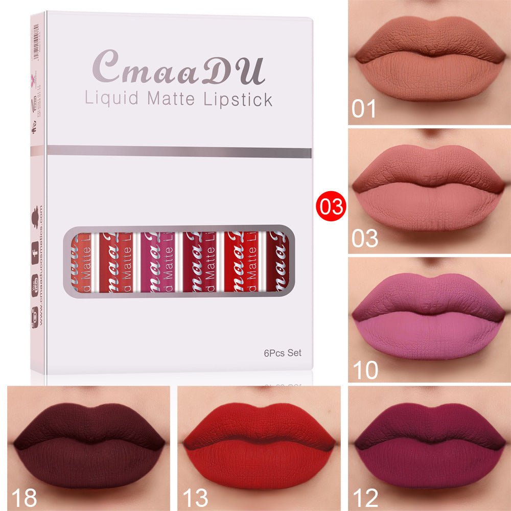 6 Boxes Of Matte Non-stick Cup Waterproof Lipstick Long Lasting Lip Gloss - pokema6fb072ba3cbb4afc6d70d3de409ee087