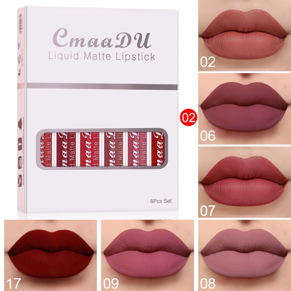6 Boxes Of Matte Non-stick Cup Waterproof Lipstick Long Lasting Lip Gloss - pokema730aefa286652c68cee32cd8a25d6122