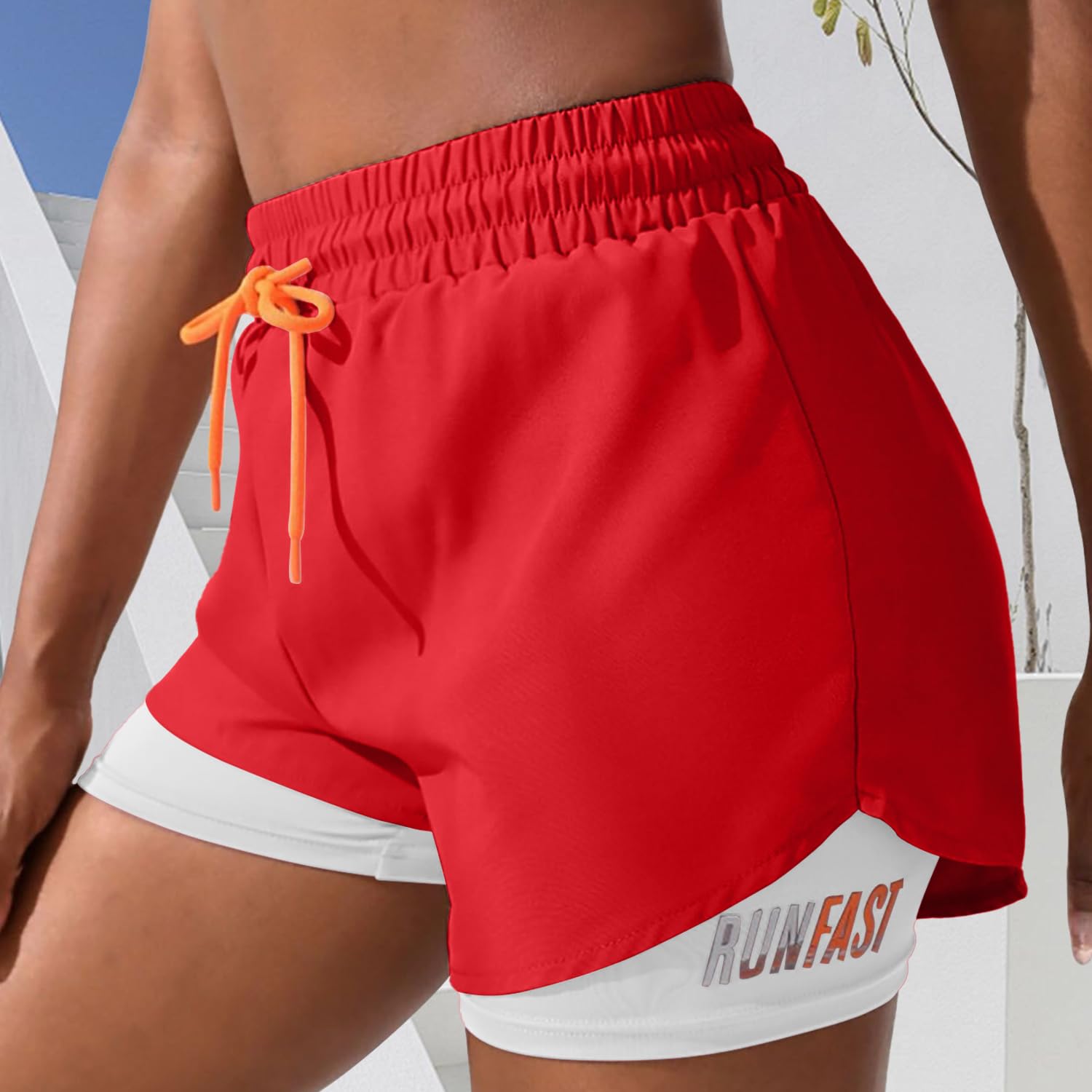 Short de course 2 en 1 pour femme - Taille haute - Short de sport athlétique avec doublure et cordon de serrage