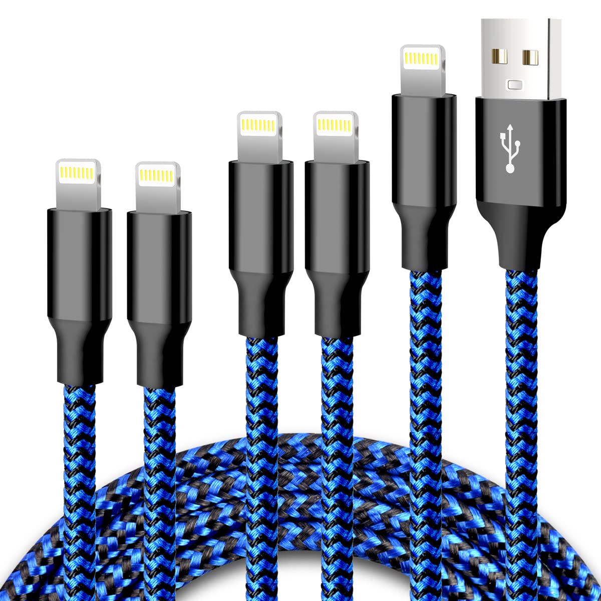 CUGUNU iPhone Charger, 5 Pack 3/3/6/6/10FT Apple MFi Certified USB Lightning Cable Nylon Braided Fast Charging Cord Compatible for iPhone 14/13/12/11/X/Max/8/7/6/5/SE/Plus/iPad - Gray