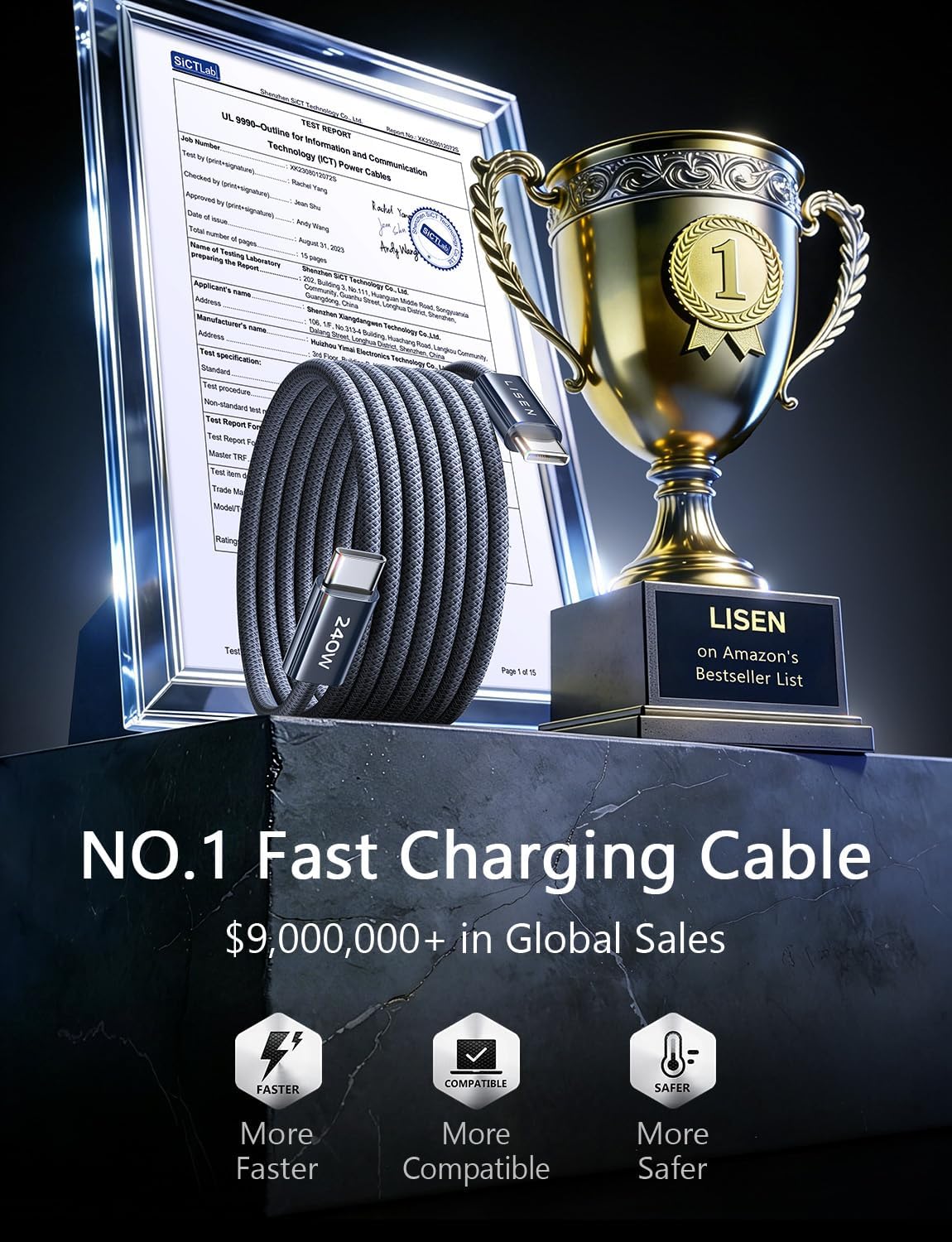 LISEN USB C Cable 240W - [6.6ft 2Pack] Nylon Braided Type C Cable Fast Charge PD3.1 USBC Fast Charging Data Cord for iPhone 17 16 Pro Max Samsung MacBook Pro,Xbox,iPad Pro/Air, Switch 2