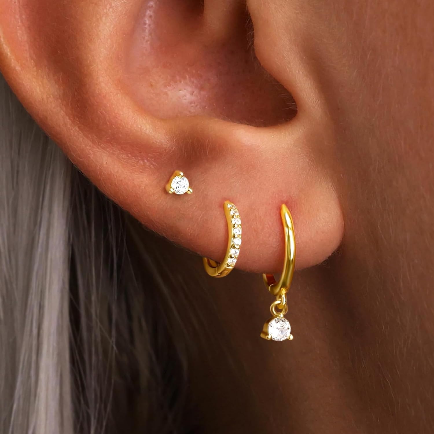 Boucles d’oreilles créoles pendantes et délicates en plaqué or 14 carats, bijoux pour divers types de piercings à superposer pour femmes