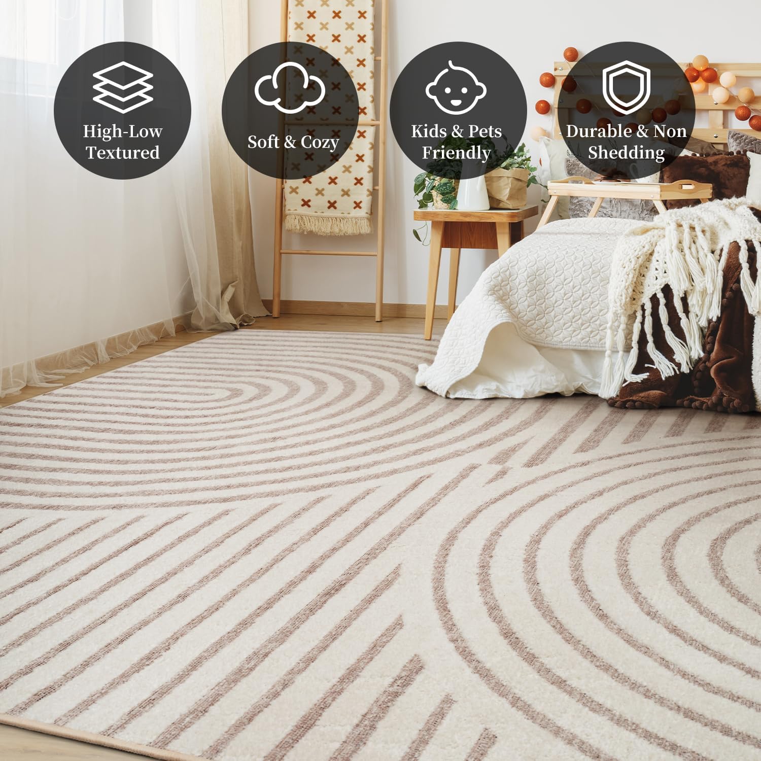 Area Rug 8x10 Rugs for Living Room Non Slip Soft Carpet Boho Machine Washable Rug Geometric Jacquard Textured Carpet for Bedroom Dining Room Nursery Office Living Room Rug -Beige