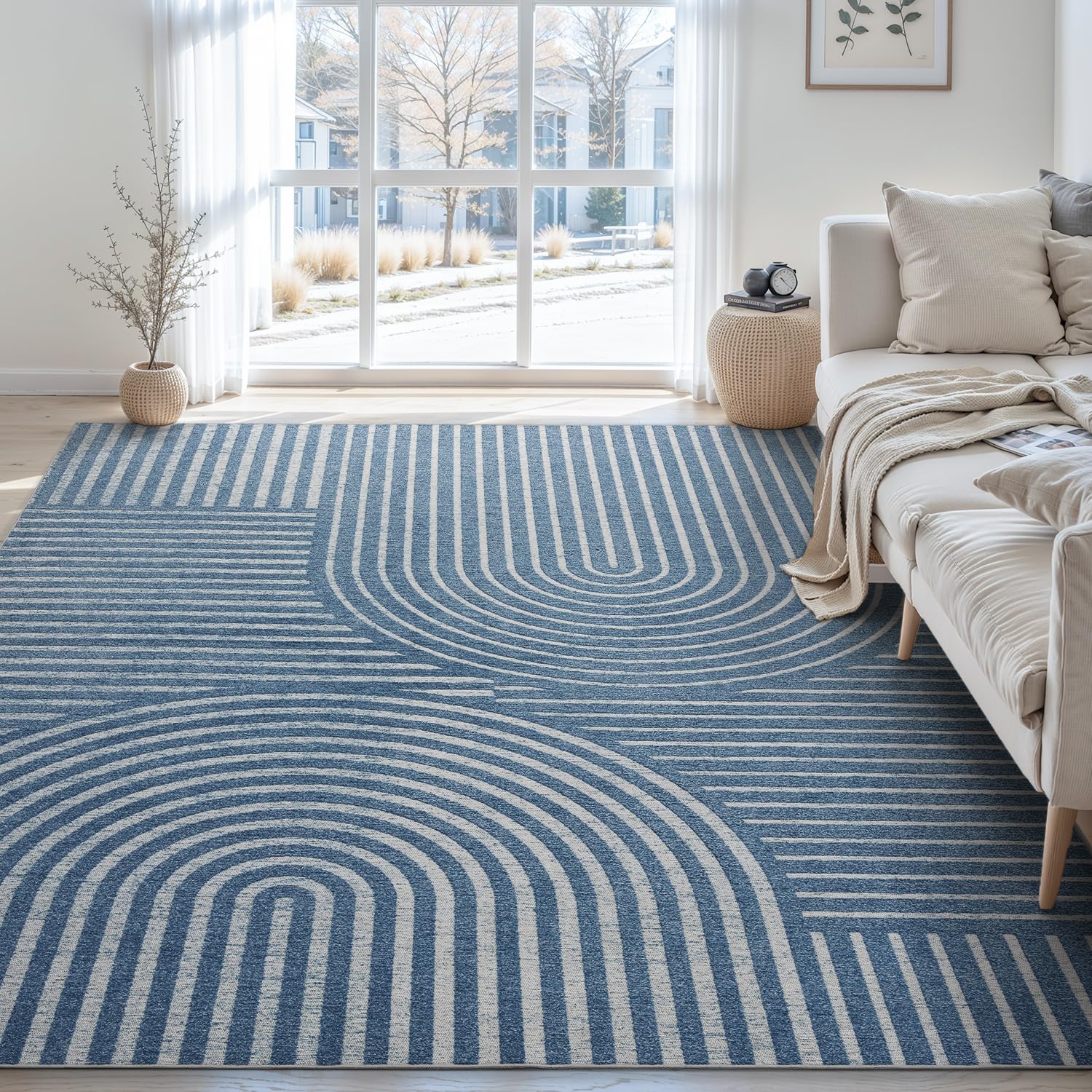 Area Rug 8x10 Rugs for Living Room Non Slip Soft Carpet Boho Machine Washable Rug Geometric Jacquard Textured Carpet for Bedroom Dining Room Nursery Office Living Room Rug -Beige