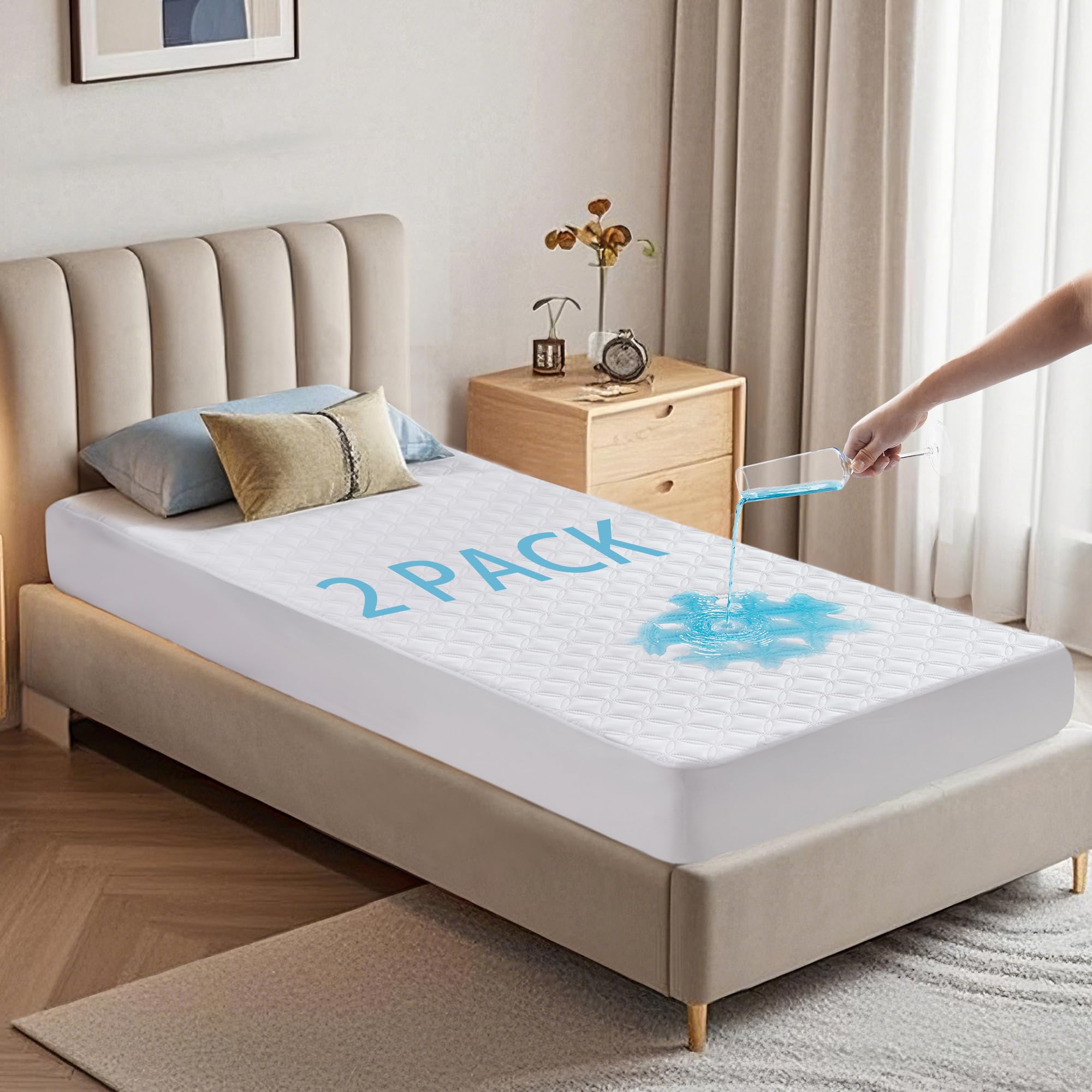Waterproof Mattress Protector, Noiseless Queen Size Mattress Pad with Deep Pocket Fitted Up to 6"-21", Soft & Breathable Dirt-Proof Bed Mattress Cover Washable for Home, Bedroom, Hotel (Gray)