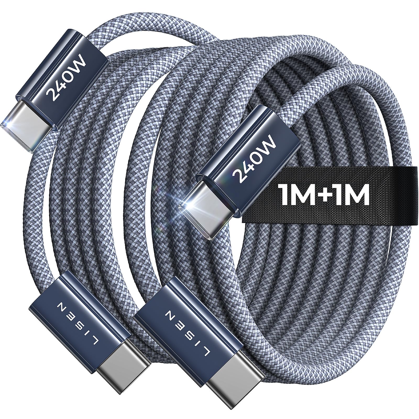 LISEN USB C Cable 240W - [6.6ft 2Pack] Nylon Braided Type C Cable Fast Charge PD3.1 USBC Fast Charging Data Cord for iPhone 17 16 Pro Max Samsung MacBook Pro,Xbox,iPad Pro/Air, Switch 2