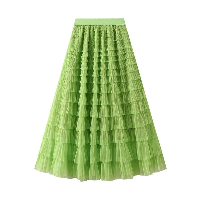 A-Line Mesh Ruffle Skirt Women's Temperament Sweet Long Skirt Slim Cupcake Dress Womens Clothing - pokemad6343a6a14e18cf7ab38a6129a08a643