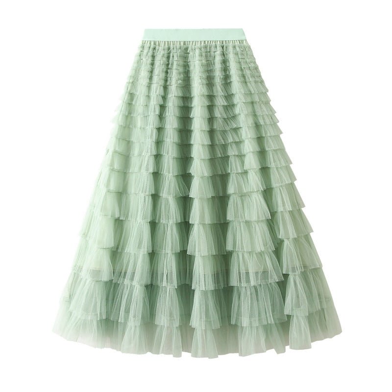 A-Line Mesh Ruffle Skirt Women's Temperament Sweet Long Skirt Slim Cupcake Dress Womens Clothing - pokemaaabfb0b29704c2e6b75800d3e768a69e