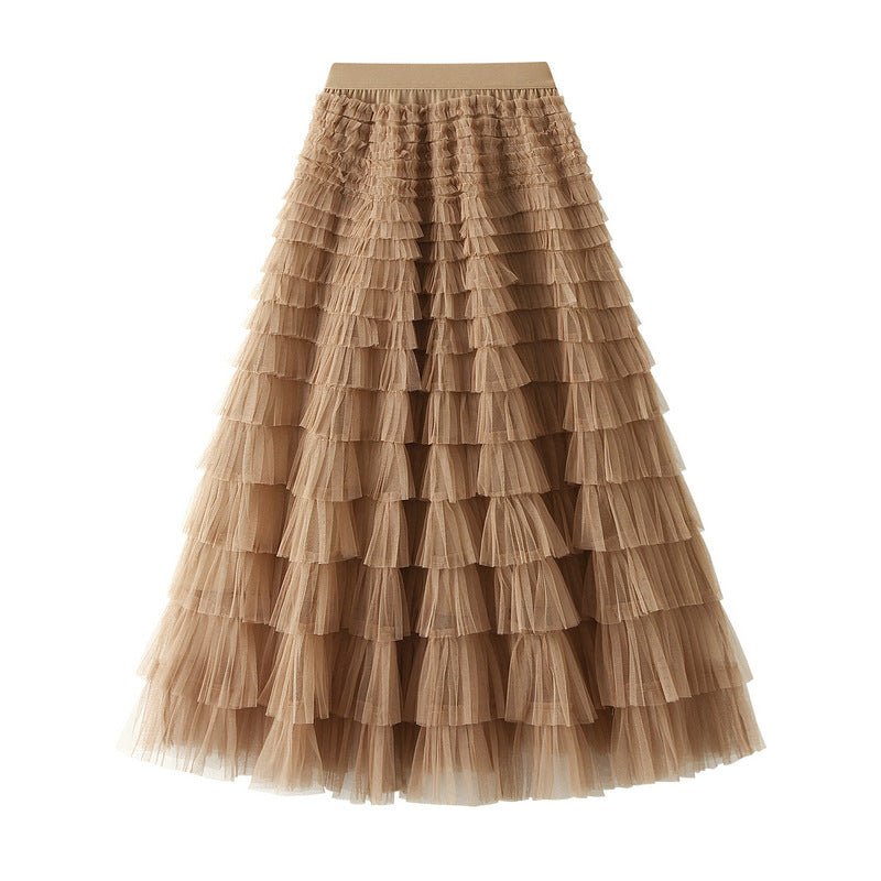 A-Line Mesh Ruffle Skirt Women's Temperament Sweet Long Skirt Slim Cupcake Dress Womens Clothing - pokemaa8b5c77645e3fe8c6083920ae09333f1