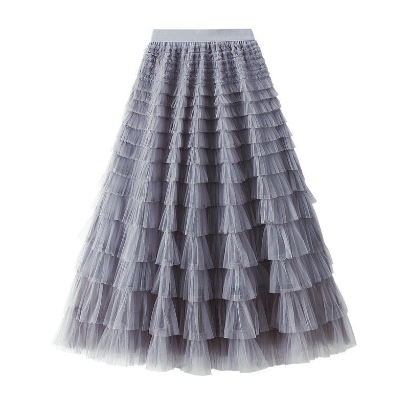 A-Line Mesh Ruffle Skirt Women's Temperament Sweet Long Skirt Slim Cupcake Dress Womens Clothing - pokema4fe8dbbf9c978ead622463eb0db3d763