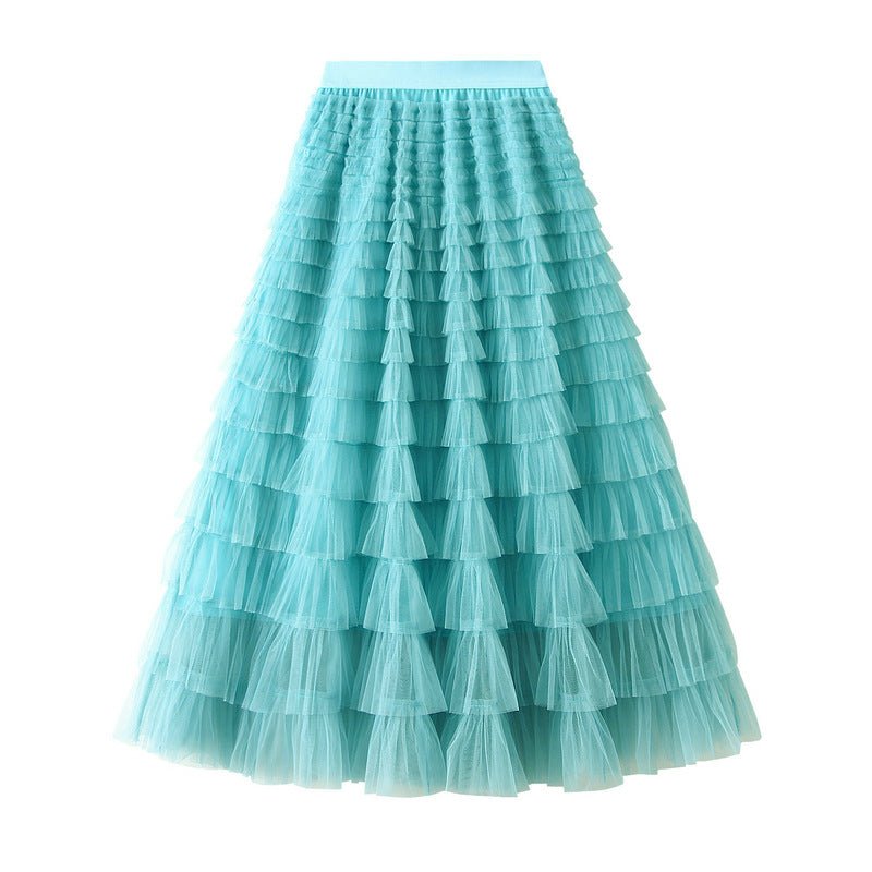 A-Line Mesh Ruffle Skirt Women's Temperament Sweet Long Skirt Slim Cupcake Dress Womens Clothing - pokemab0f0132b70a30bb1984c43b2a1054256