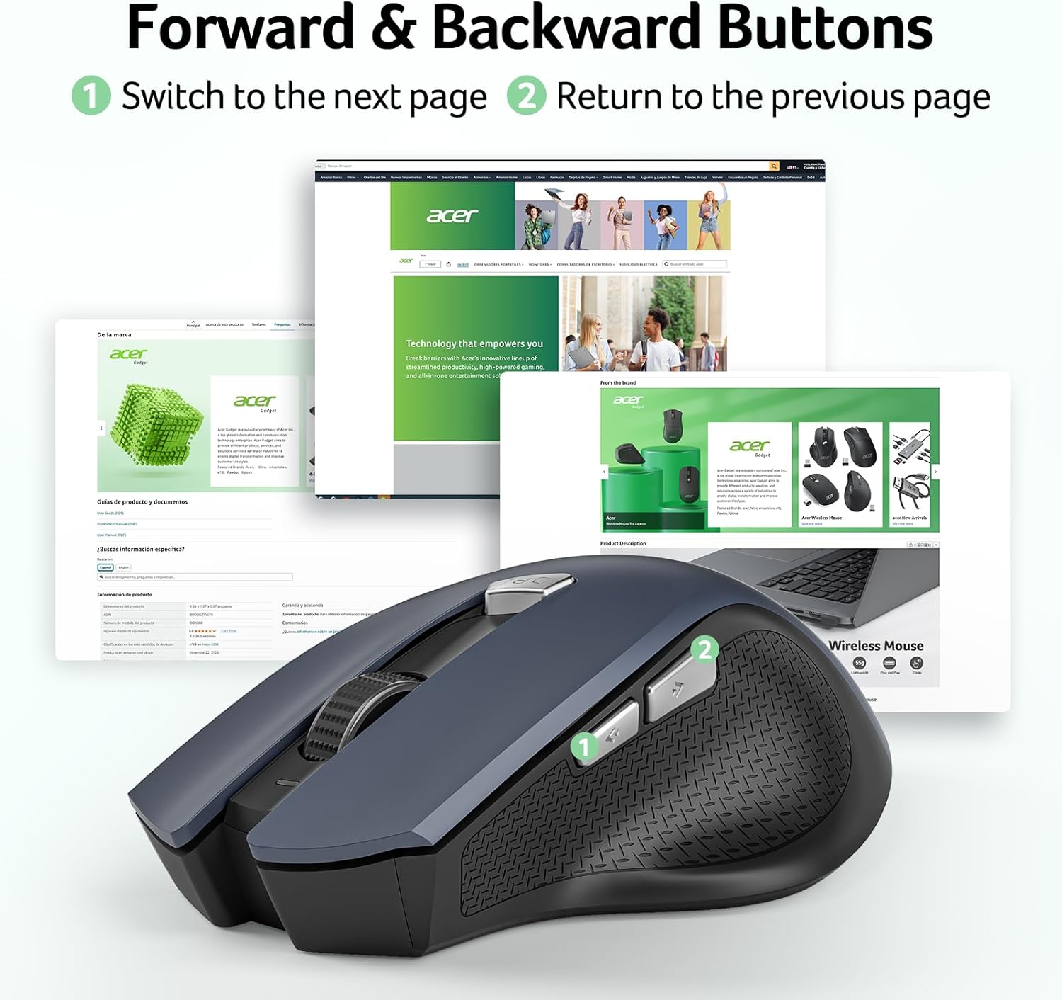 Acer Wireless Mouse for Laptop, 2.4GHz USB Mice with USB-A Receiver | Office Computer Mouse Wireless wtih 3 Adjustable DPI, 6 Buttons, Medium to Large Sized Hands for PC, Laptop, Desktop - pokemaAcer Wireless Mouse for Laptop, 2.4GHz USB Mice with USB-A Receiver | Office Computer Mouse Wireless wtih 3 Adjustable DPI, 6 Buttons, Medium to Large Sized Hands for PC, Laptop, Desktop