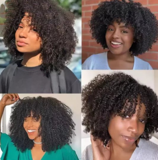 Afro Kinky Curly Human Hair Glueless Wigs With Bangs 4B 4C - pokema3813c177b068d65317a6a51121df032a