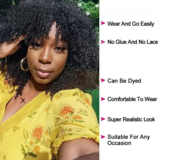 Afro Kinky Curly Human Hair Glueless Wigs With Bangs 4B 4C - pokemac54bca247a51f937a5cef18838962701