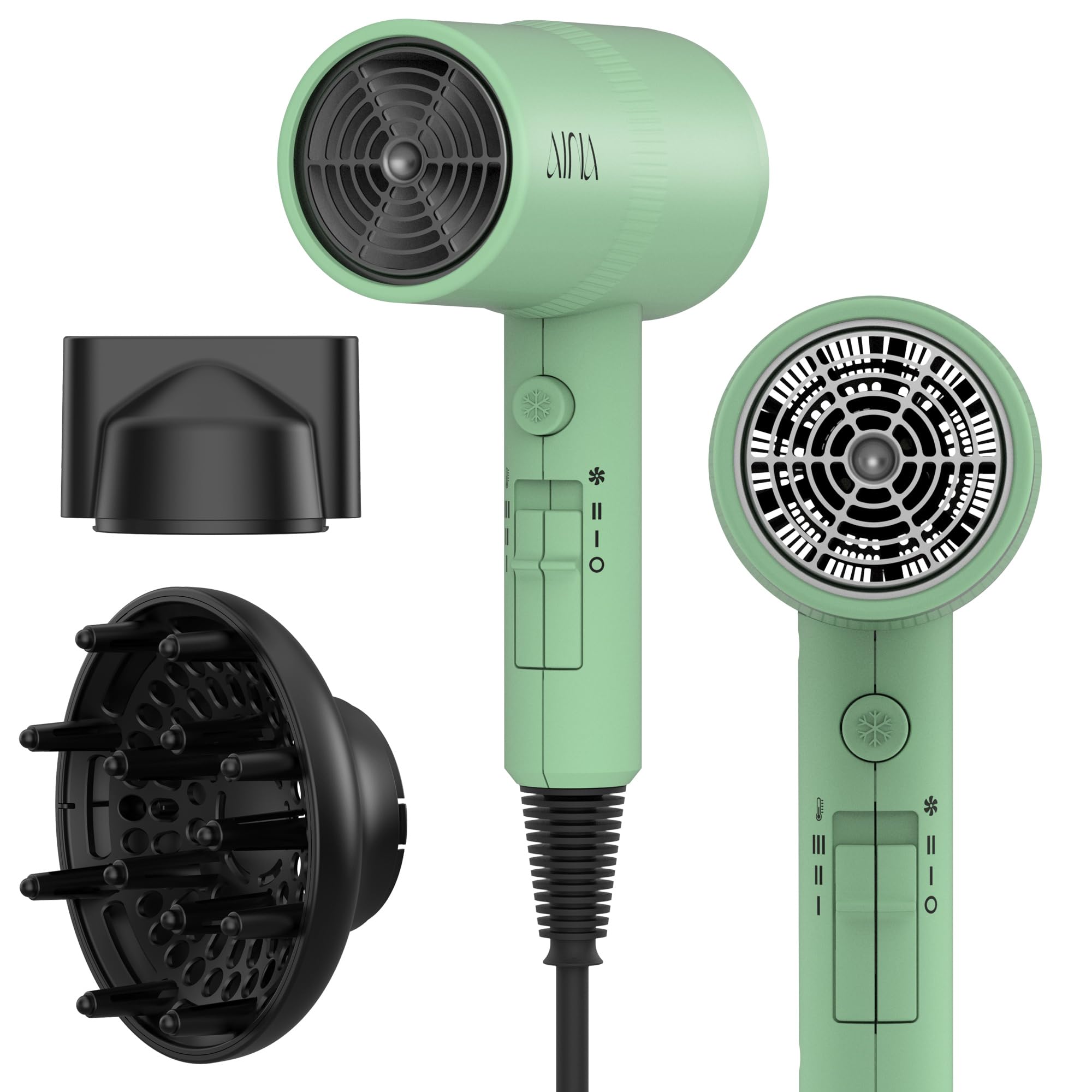 AINA Diffuser Hair Dryer Full-Featured Blow Dryer 110V/1600W(Vader Black) | 3 Heat/2 Speed|Cold shut button|Lightweight|Compact Size|High Temp|Low Airflow|Same Results|Less Expense - pokemaAINA Diffuser Hair Dryer Full-Featured Blow Dryer 110V/1600W(Vader Black) | 3 Heat/2 Speed|Cold shut button|Lightweight|Compact Size|High Temp|Low Airflow|Same Results|Less Expense
