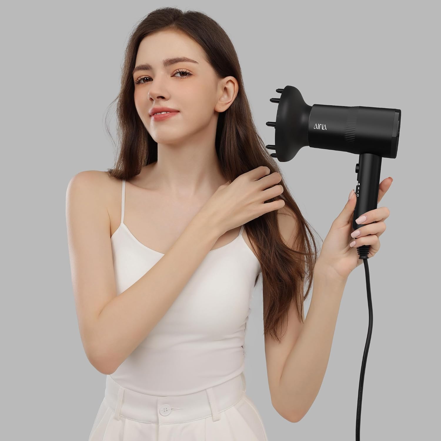 AINA Diffuser Hair Dryer Full-Featured Blow Dryer 110V/1600W(Vader Black) | 3 Heat/2 Speed|Cold shut button|Lightweight|Compact Size|High Temp|Low Airflow|Same Results|Less Expense - pokemaAINA Diffuser Hair Dryer Full-Featured Blow Dryer 110V/1600W(Vader Black) | 3 Heat/2 Speed|Cold shut button|Lightweight|Compact Size|High Temp|Low Airflow|Same Results|Less Expense