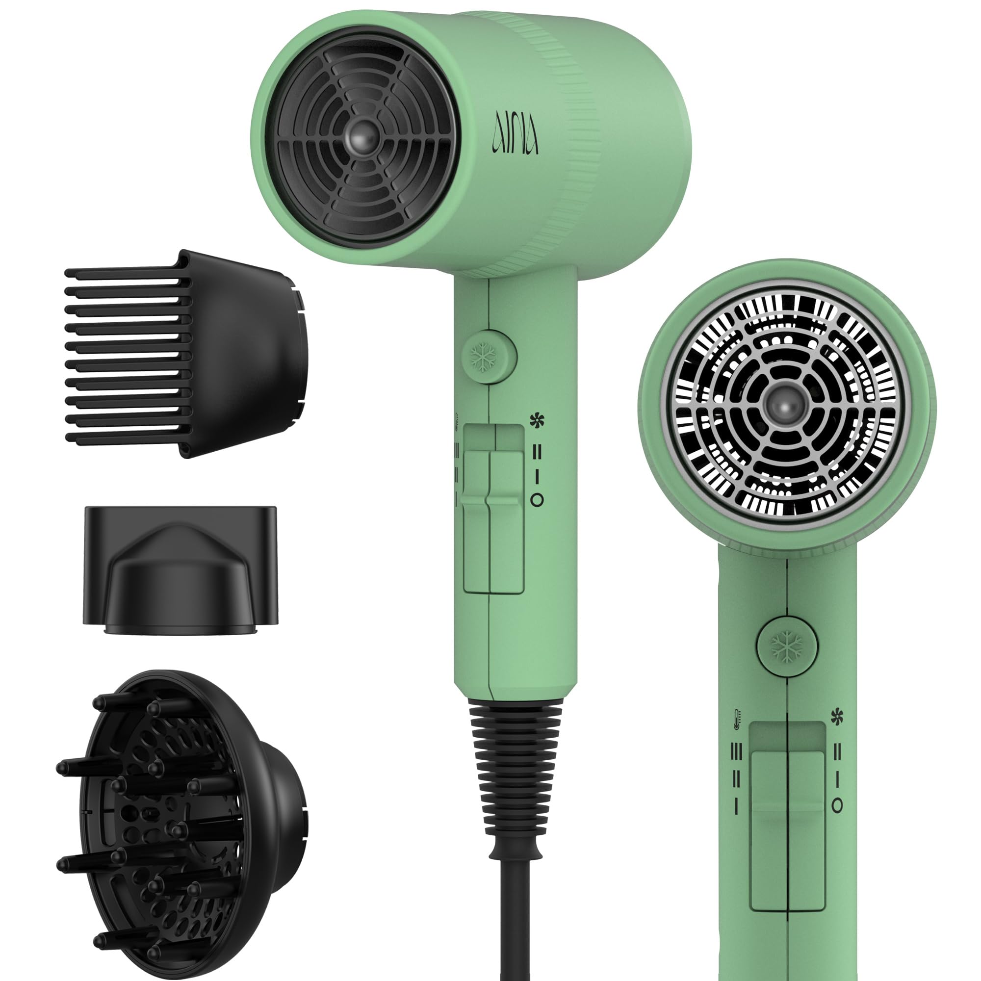AINA Diffuser Hair Dryer Full-Featured Blow Dryer 110V/1600W(Vader Black) | 3 Heat/2 Speed|Cold shut button|Lightweight|Compact Size|High Temp|Low Airflow|Same Results|Less Expense - pokemaAINA Diffuser Hair Dryer Full-Featured Blow Dryer 110V/1600W(Vader Black) | 3 Heat/2 Speed|Cold shut button|Lightweight|Compact Size|High Temp|Low Airflow|Same Results|Less Expense