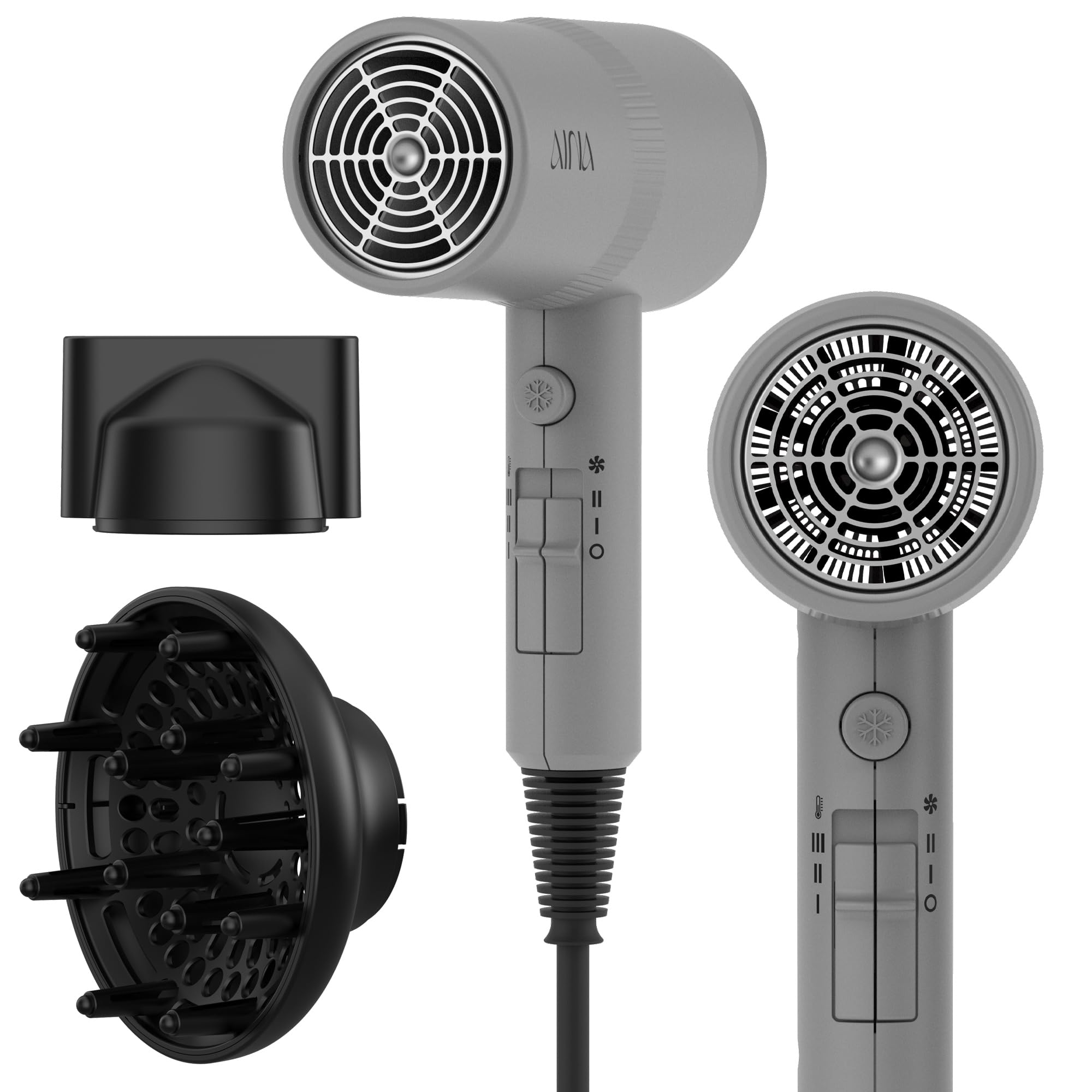 AINA Diffuser Hair Dryer Full-Featured Blow Dryer 110V/1600W(Vader Black) | 3 Heat/2 Speed|Cold shut button|Lightweight|Compact Size|High Temp|Low Airflow|Same Results|Less Expense - pokemaAINA Diffuser Hair Dryer Full-Featured Blow Dryer 110V/1600W(Vader Black) | 3 Heat/2 Speed|Cold shut button|Lightweight|Compact Size|High Temp|Low Airflow|Same Results|Less Expense