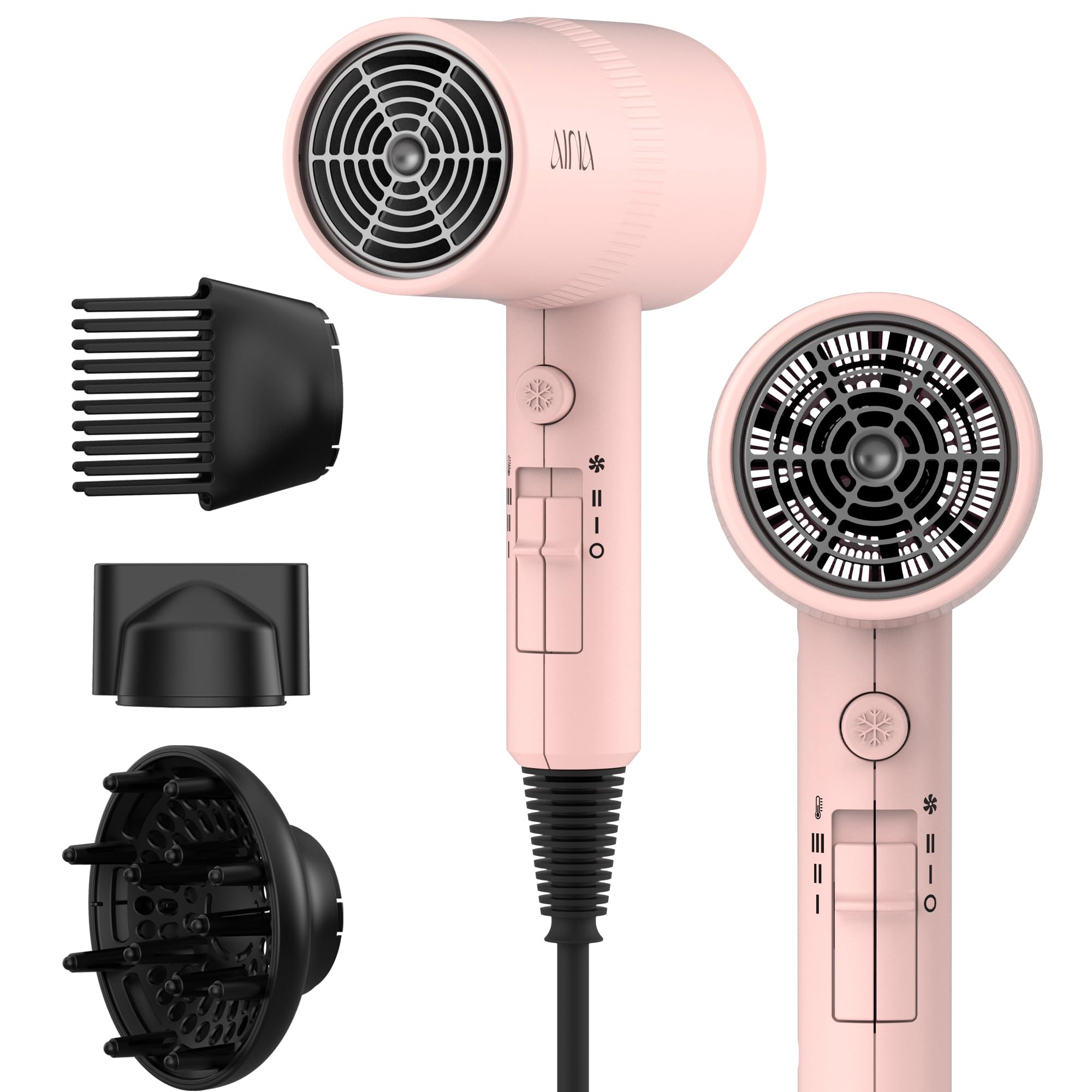 AINA Diffuser Hair Dryer Full-Featured Blow Dryer 110V/1600W(Vader Black) | 3 Heat/2 Speed|Cold shut button|Lightweight|Compact Size|High Temp|Low Airflow|Same Results|Less Expense - pokemaAINA Diffuser Hair Dryer Full-Featured Blow Dryer 110V/1600W(Vader Black) | 3 Heat/2 Speed|Cold shut button|Lightweight|Compact Size|High Temp|Low Airflow|Same Results|Less Expense