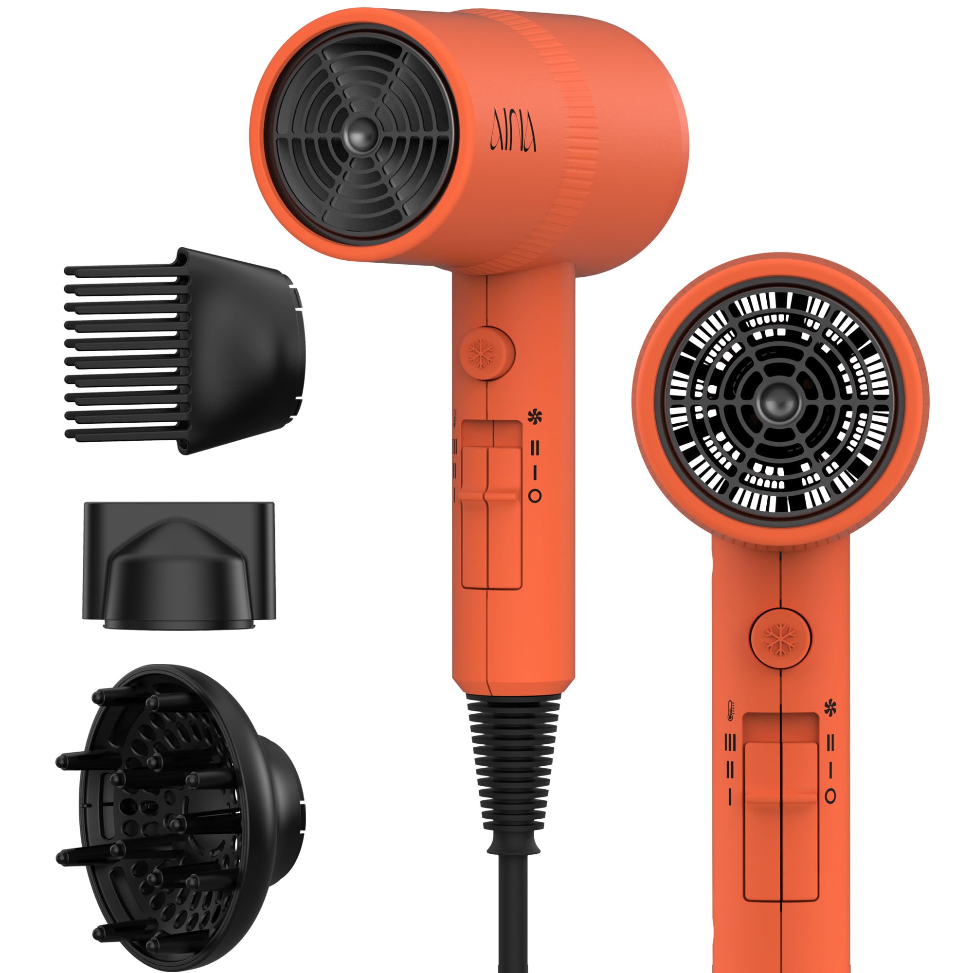 AINA Diffuser Hair Dryer Full-Featured Blow Dryer 110V/1600W(Vader Black) | 3 Heat/2 Speed|Cold shut button|Lightweight|Compact Size|High Temp|Low Airflow|Same Results|Less Expense - pokemaAINA Diffuser Hair Dryer Full-Featured Blow Dryer 110V/1600W(Vader Black) | 3 Heat/2 Speed|Cold shut button|Lightweight|Compact Size|High Temp|Low Airflow|Same Results|Less Expense