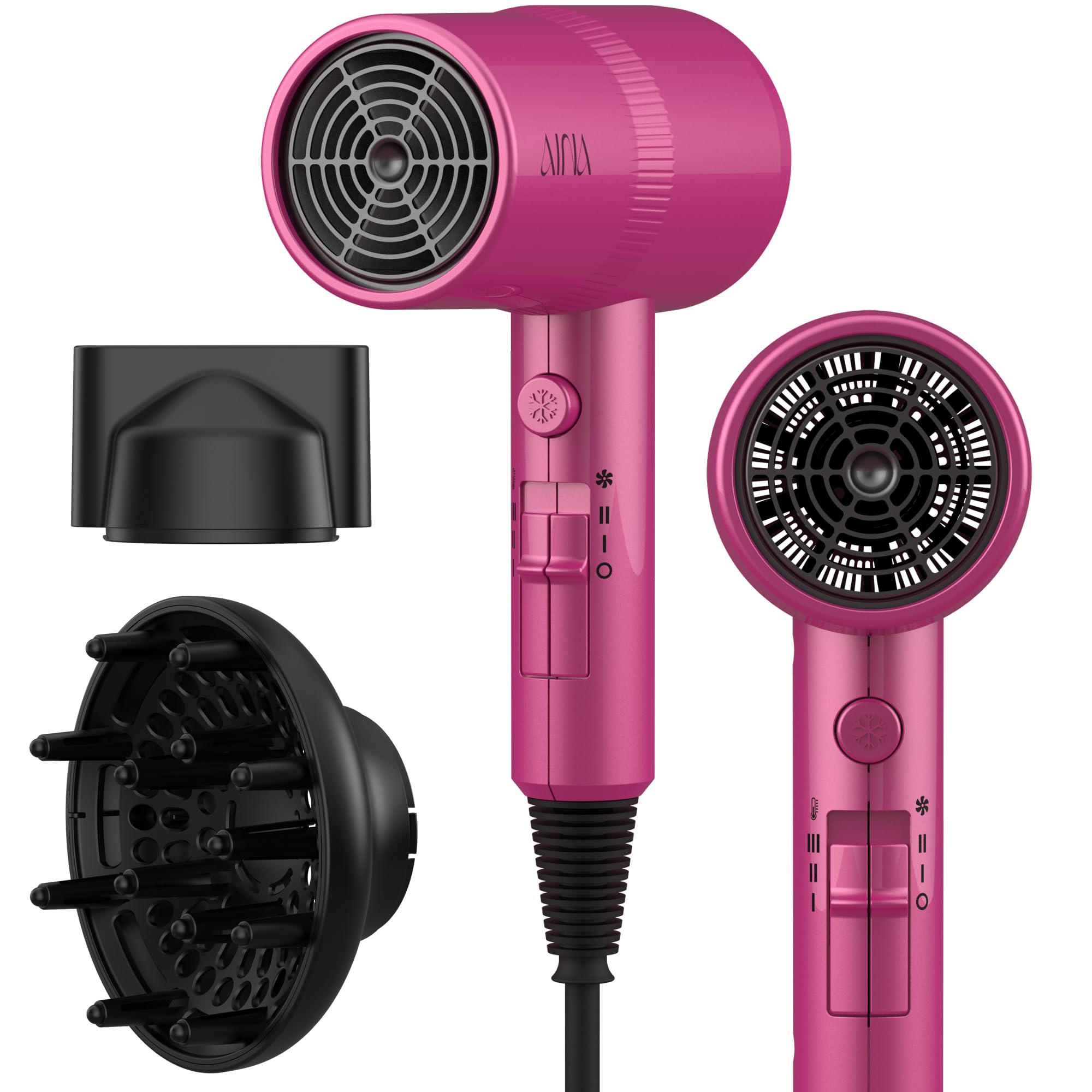AINA Diffuser Hair Dryer Full-Featured Blow Dryer 110V/1600W(Vader Black) | 3 Heat/2 Speed|Cold shut button|Lightweight|Compact Size|High Temp|Low Airflow|Same Results|Less Expense - pokemaAINA Diffuser Hair Dryer Full-Featured Blow Dryer 110V/1600W(Vader Black) | 3 Heat/2 Speed|Cold shut button|Lightweight|Compact Size|High Temp|Low Airflow|Same Results|Less Expense