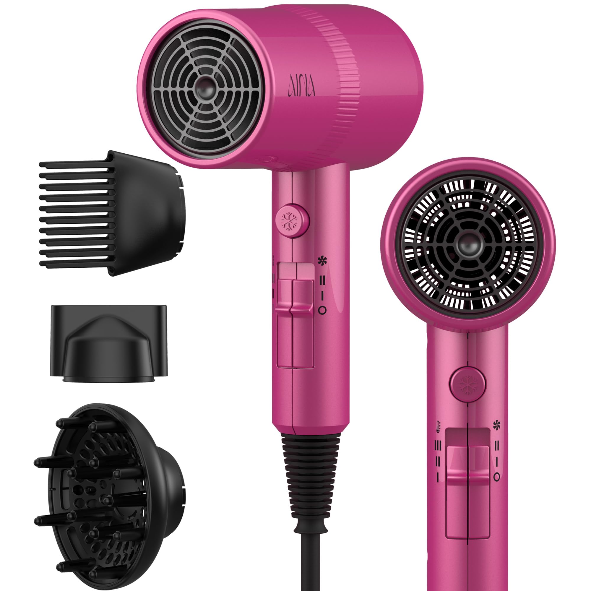 AINA Diffuser Hair Dryer Full-Featured Blow Dryer 110V/1600W(Vader Black) | 3 Heat/2 Speed|Cold shut button|Lightweight|Compact Size|High Temp|Low Airflow|Same Results|Less Expense - pokemaAINA Diffuser Hair Dryer Full-Featured Blow Dryer 110V/1600W(Vader Black) | 3 Heat/2 Speed|Cold shut button|Lightweight|Compact Size|High Temp|Low Airflow|Same Results|Less Expense