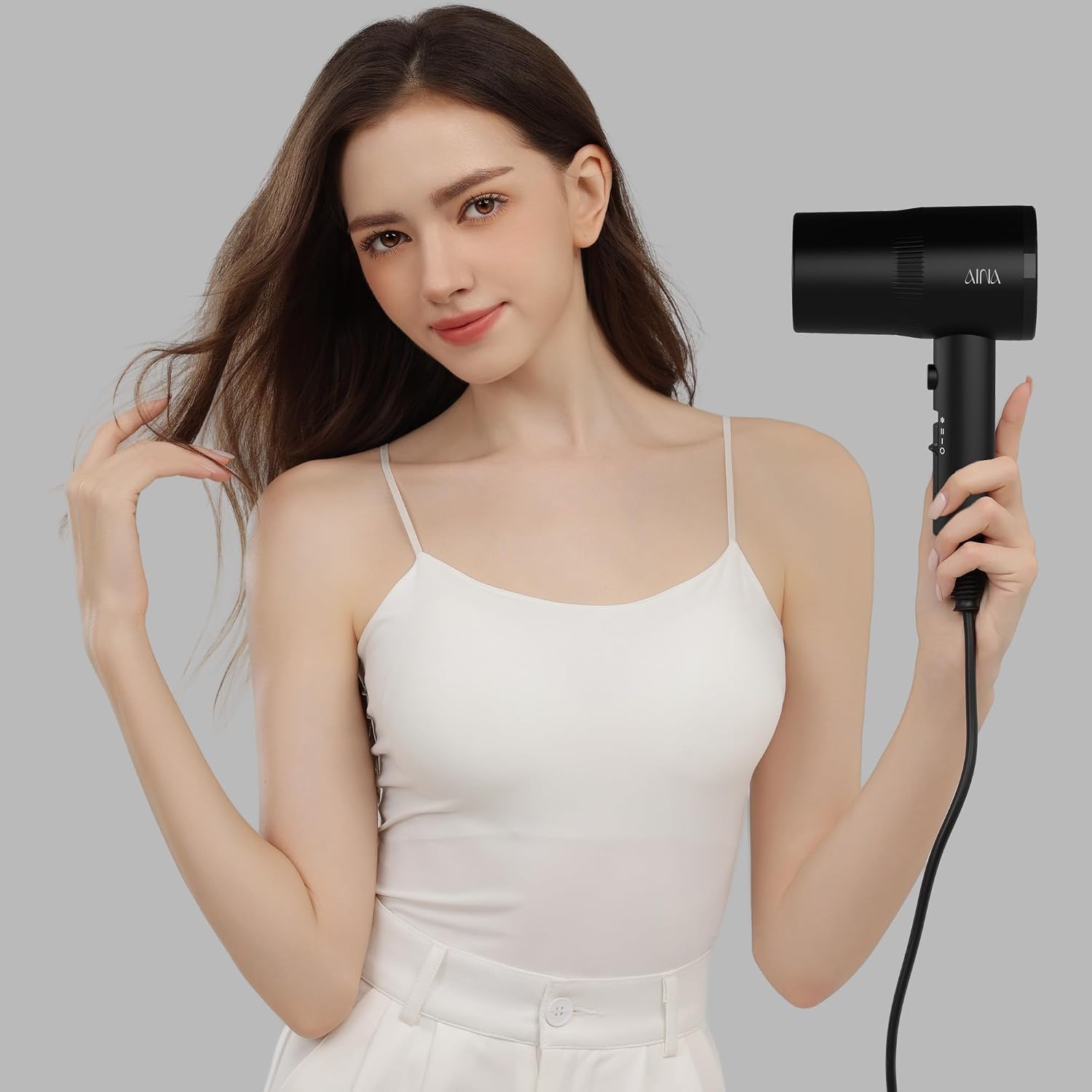 AINA Diffuser Hair Dryer Full-Featured Blow Dryer 110V/1600W(Vader Black) | 3 Heat/2 Speed|Cold shut button|Lightweight|Compact Size|High Temp|Low Airflow|Same Results|Less Expense - pokemaAINA Diffuser Hair Dryer Full-Featured Blow Dryer 110V/1600W(Vader Black) | 3 Heat/2 Speed|Cold shut button|Lightweight|Compact Size|High Temp|Low Airflow|Same Results|Less Expense
