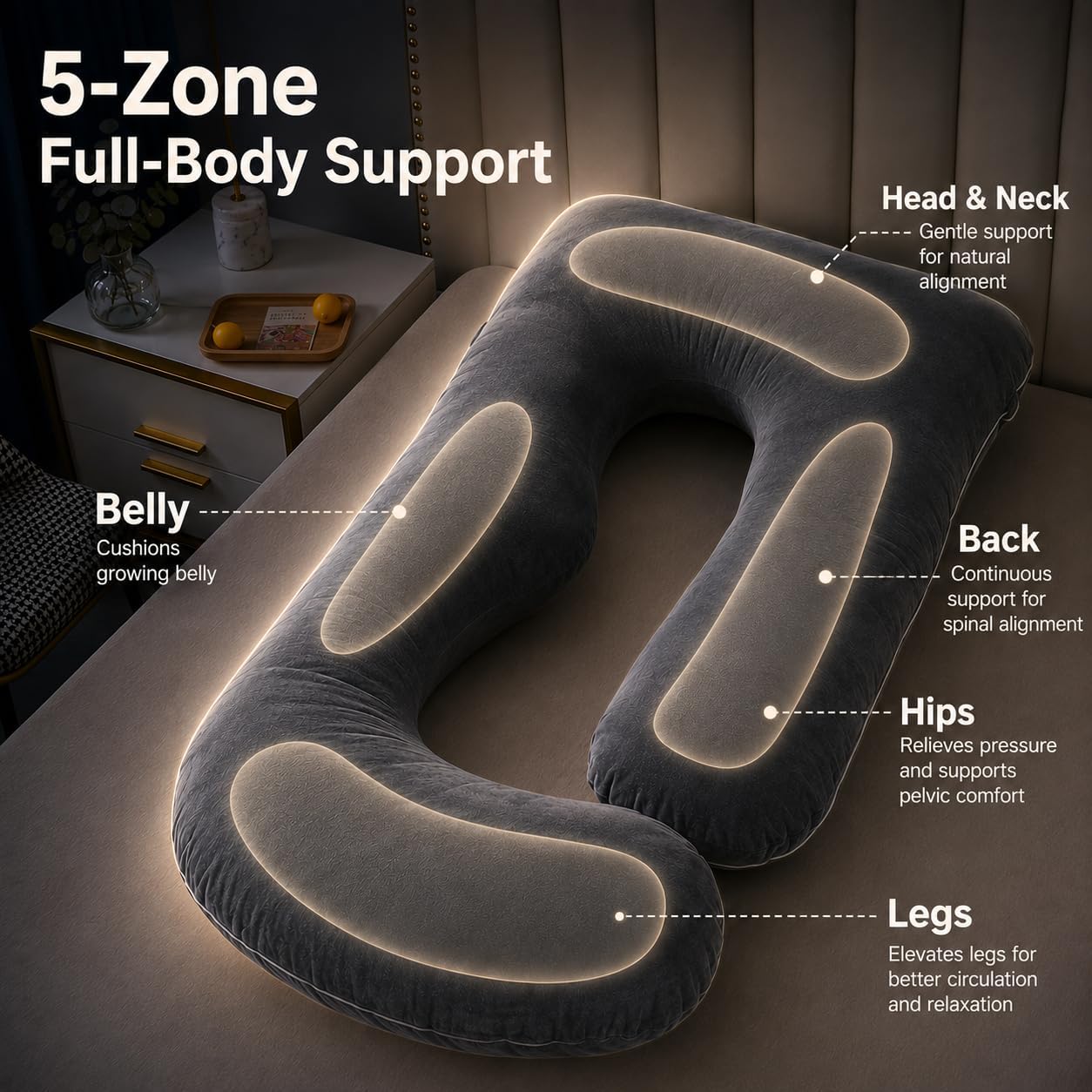 ALLOPERA Pregnancy Pillow, Full Body 57 Inch Maternity Pillow with Removable Washable Cover - Sleep Support for Legs, Back, Neck, Shoulder, HIPS, Belly for Pregnent Women, Velvet Cover (Black) - pokemaALLOPERA Pregnancy Pillow, Full Body 57 Inch Maternity Pillow with Removable Washable Cover - Sleep Support for Legs, Back, Neck, Shoulder, HIPS, Belly for Pregnent Women, Velvet Cover (Black)