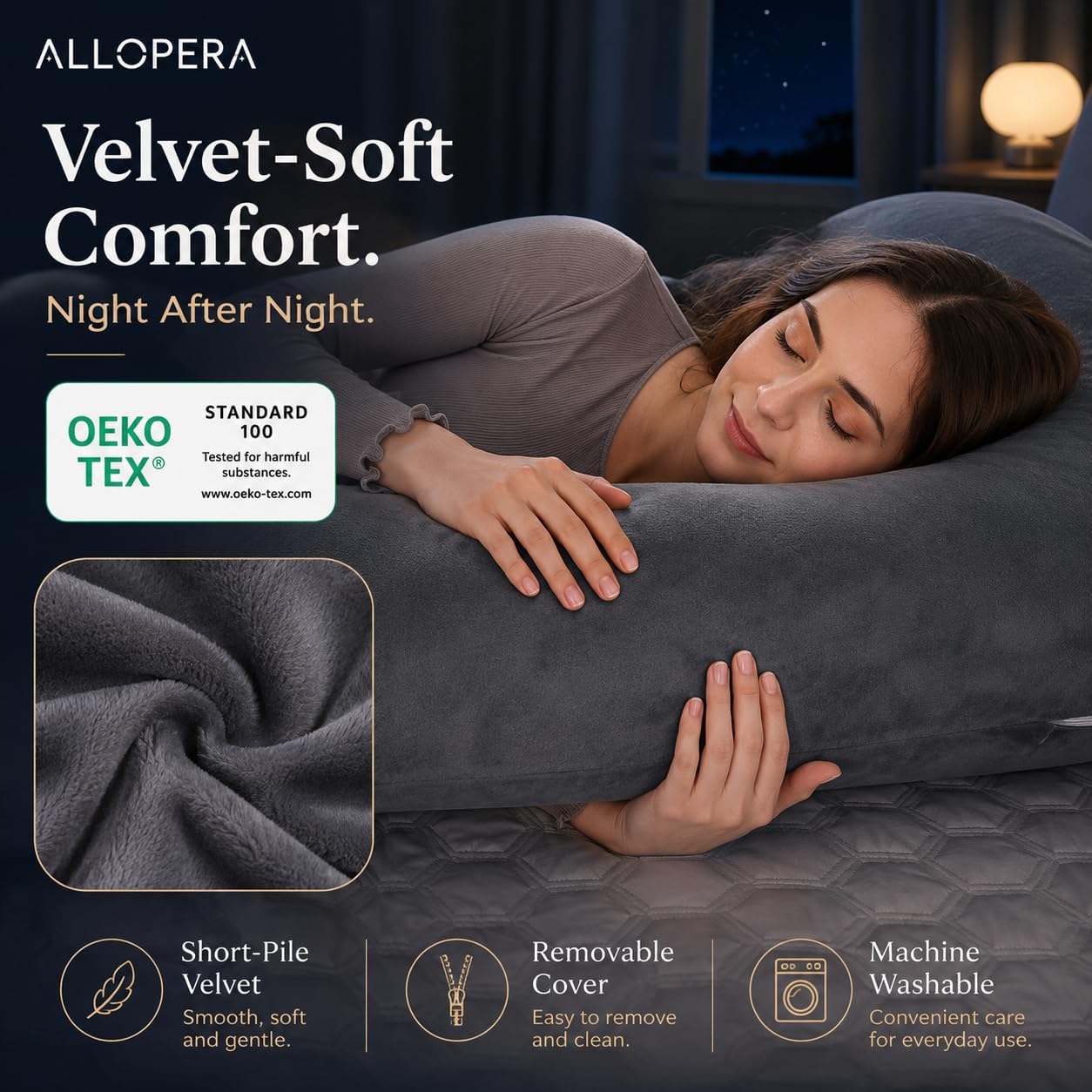 ALLOPERA Pregnancy Pillow, Full Body 57 Inch Maternity Pillow with Removable Washable Cover - Sleep Support for Legs, Back, Neck, Shoulder, HIPS, Belly for Pregnent Women, Velvet Cover (Black) - pokemaALLOPERA Pregnancy Pillow, Full Body 57 Inch Maternity Pillow with Removable Washable Cover - Sleep Support for Legs, Back, Neck, Shoulder, HIPS, Belly for Pregnent Women, Velvet Cover (Black)