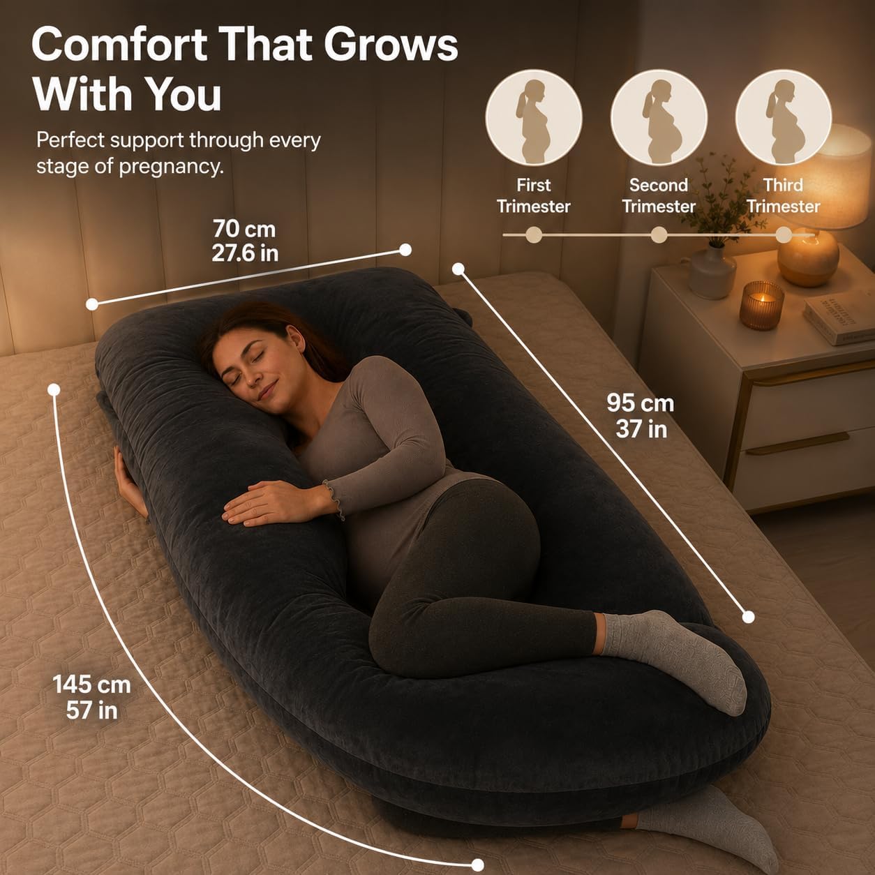 ALLOPERA Pregnancy Pillow, Full Body 57 Inch Maternity Pillow with Removable Washable Cover - Sleep Support for Legs, Back, Neck, Shoulder, HIPS, Belly for Pregnent Women, Velvet Cover (Black) - pokemaALLOPERA Pregnancy Pillow, Full Body 57 Inch Maternity Pillow with Removable Washable Cover - Sleep Support for Legs, Back, Neck, Shoulder, HIPS, Belly for Pregnent Women, Velvet Cover (Black)