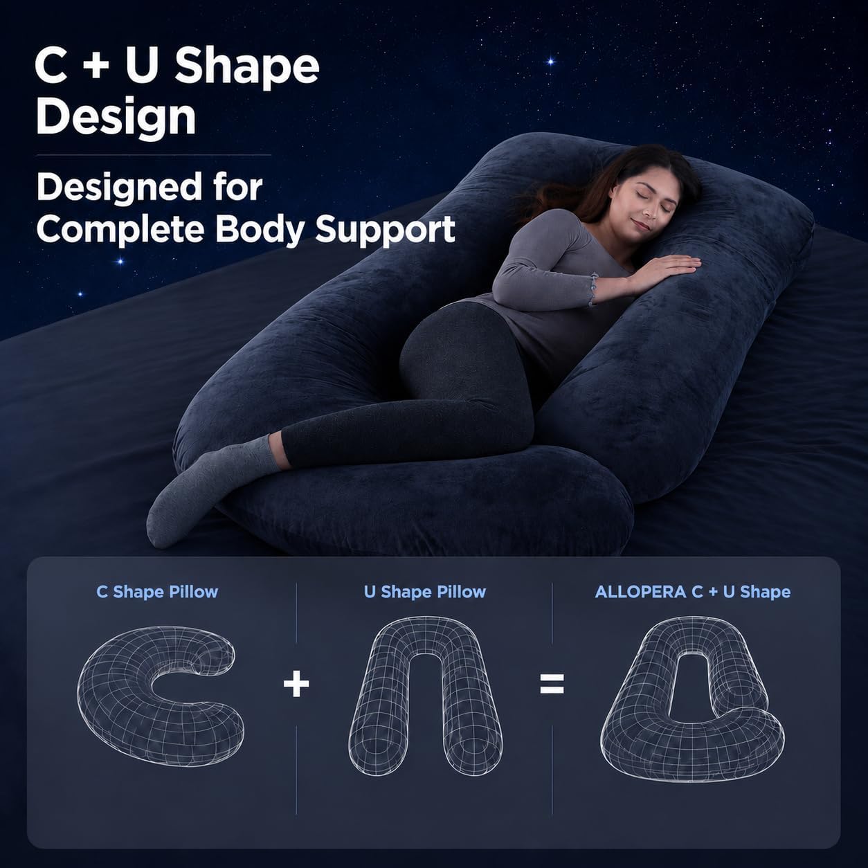 ALLOPERA Pregnancy Pillow, Full Body 57 Inch Maternity Pillow with Removable Washable Cover - Sleep Support for Legs, Back, Neck, Shoulder, HIPS, Belly for Pregnent Women, Velvet Cover (Black) - pokemaALLOPERA Pregnancy Pillow, Full Body 57 Inch Maternity Pillow with Removable Washable Cover - Sleep Support for Legs, Back, Neck, Shoulder, HIPS, Belly for Pregnent Women, Velvet Cover (Black)