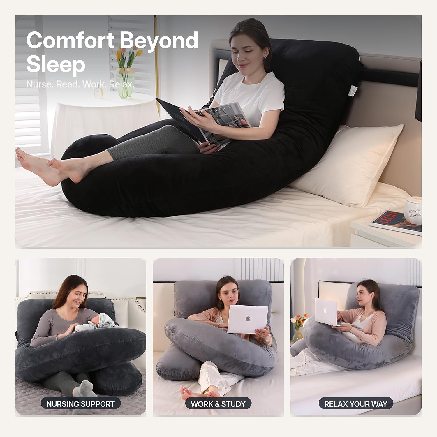 ALLOPERA Pregnancy Pillow, Full Body 57 Inch Maternity Pillow with Removable Washable Cover - Sleep Support for Legs, Back, Neck, Shoulder, HIPS, Belly for Pregnent Women, Velvet Cover (Black) - pokemaALLOPERA Pregnancy Pillow, Full Body 57 Inch Maternity Pillow with Removable Washable Cover - Sleep Support for Legs, Back, Neck, Shoulder, HIPS, Belly for Pregnent Women, Velvet Cover (Black)