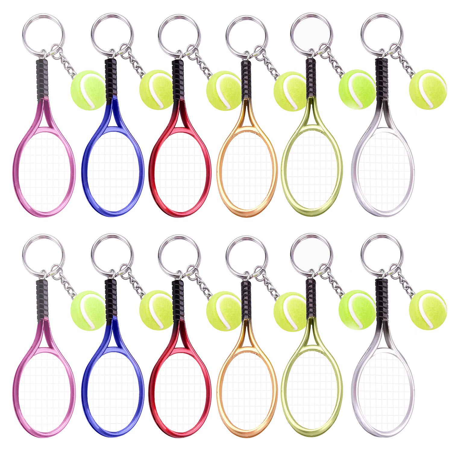 Ancefine 12 Pieces Mini Tennis Racket Keychains Key Ring Alloy Tennis Ball Split Ring Keychains Tennis Trinkets for Sport Lover Team - pokemaAncefine 12 Pieces Mini Tennis Racket Keychains Key Ring Alloy Tennis Ball Split Ring Keychains Tennis Trinkets for Sport Lover Team