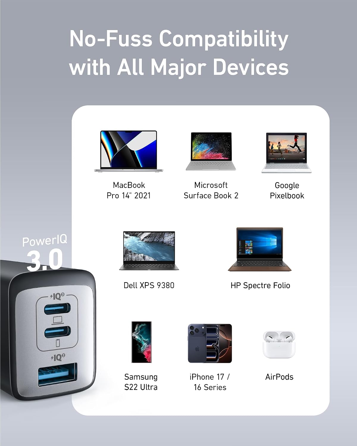 Anker USB C Charger Block(Nano II 65W), iPhone Charger 3-Port Fast Foldable, Wall Charger for iPhone 17/16/16 Pro, MacBook Pro/Air, iPad Pro, Galaxy S20, Dell XPS 13, Note 20/10+, Steam Deck, and More - pokemaAnker USB C Charger Block(Nano II 65W), iPhone Charger 3-Port Fast Foldable, Wall Charger for iPhone 17/16/16 Pro, MacBook Pro/Air, iPad Pro, Galaxy S20, Dell XPS 13, Note 20/10+, Steam Deck, and More