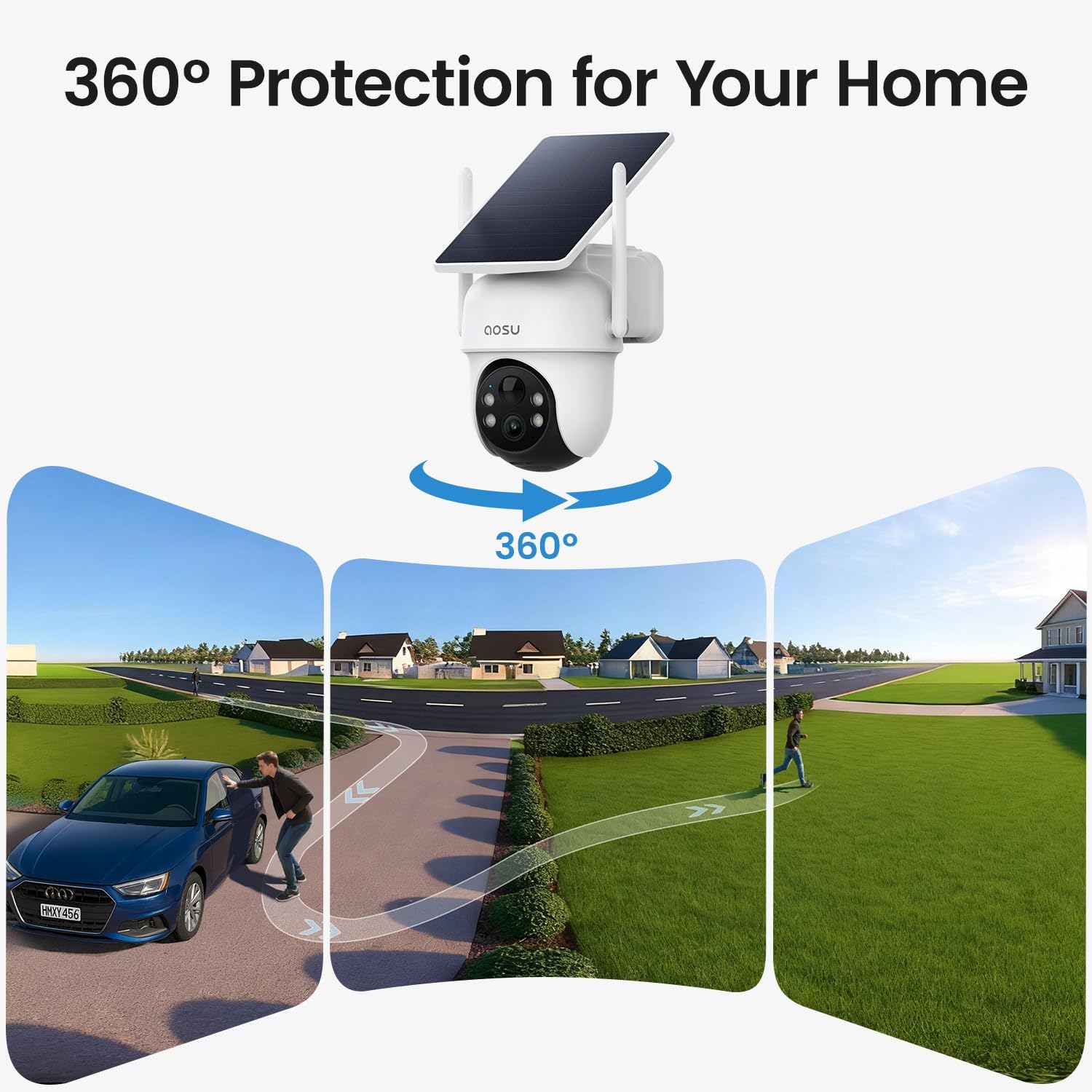 AOSU Security Cameras Outdoor Wireless, 2 Cam-Kit, No Subscription Required, Solar-Powered, Home Security Cameras System with 360° Pan & Tilt, Auto Tracking, 2K Color Night Vision, Easy Setup - pokemaAOSU Security Cameras Outdoor Wireless, 2 Cam-Kit, No Subscription Required, Solar-Powered, Home Security Cameras System with 360° Pan & Tilt, Auto Tracking, 2K Color Night Vision, Easy Setup