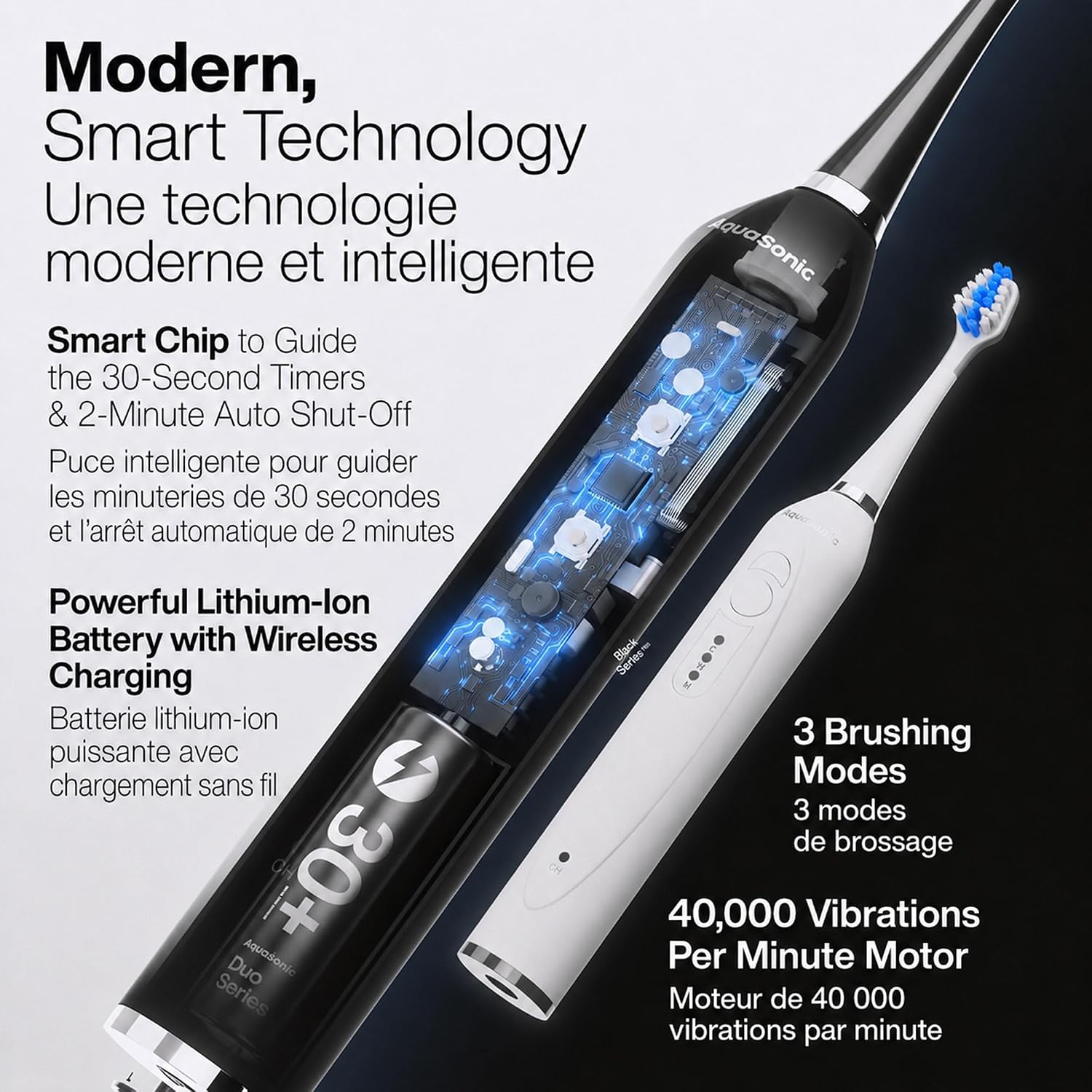 Aquasonic - Duo Dual Handle Ultra Whitening 40,000 VPM Toothbrush | Wireless Charging Electric ToothBrush - 3 Modes with Smart Timers - 10 Dupont Brush Heads & 2 Travel Cases Included - pokemaAquasonic - Duo Dual Handle Ultra Whitening 40,000 VPM Toothbrush | Wireless Charging Electric ToothBrush - 3 Modes with Smart Timers - 10 Dupont Brush Heads & 2 Travel Cases Included